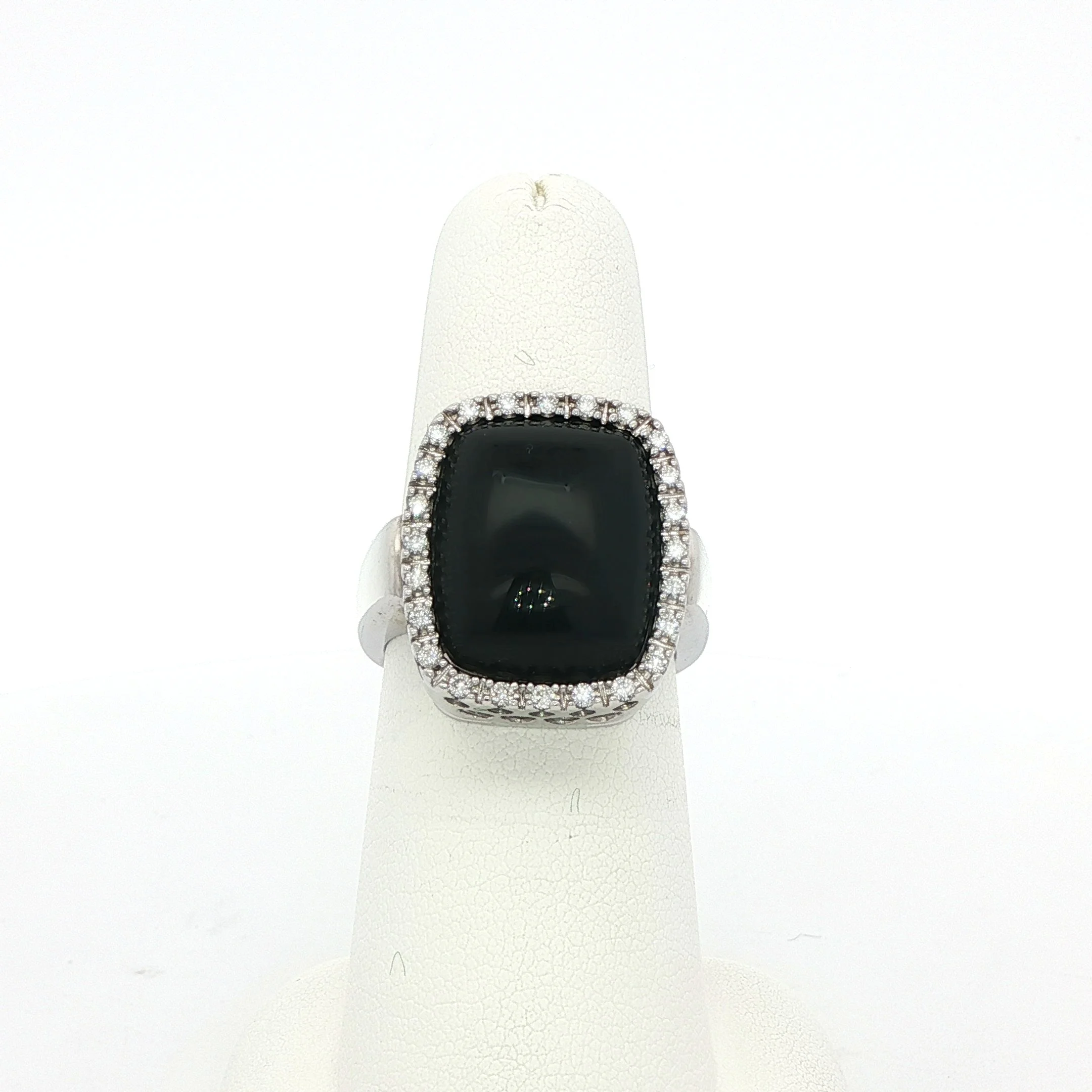 14K White Gold Ladies Onyx and Diamond Cocktail Ring