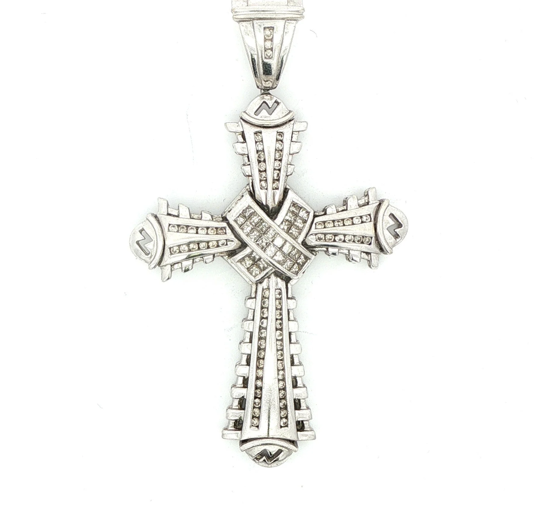 14k White Gold Large Fancy Diamond Cross