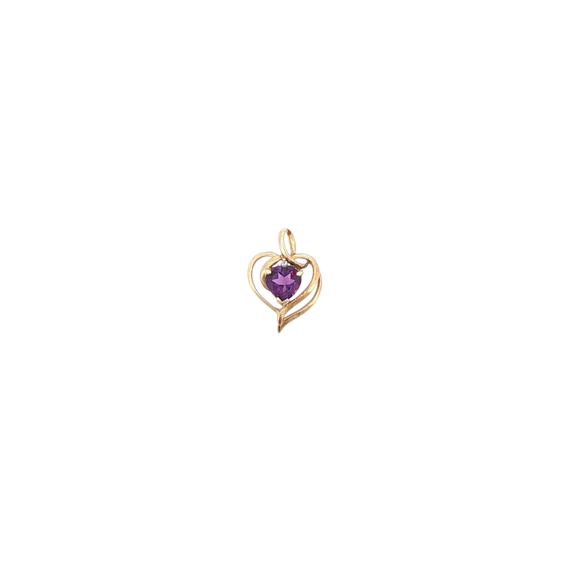10K Yellow Gold Heart Shaped Amethyst & Diamond Pendant