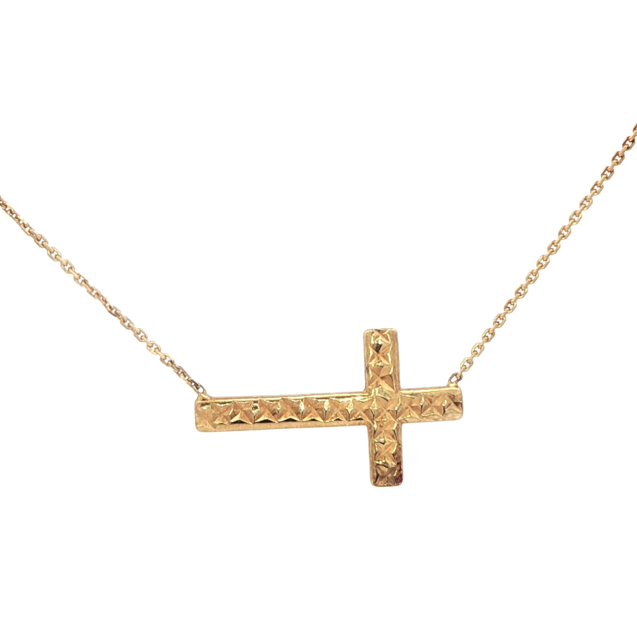 14k Yellow Gold Reversible "East To West" Cross Necklace