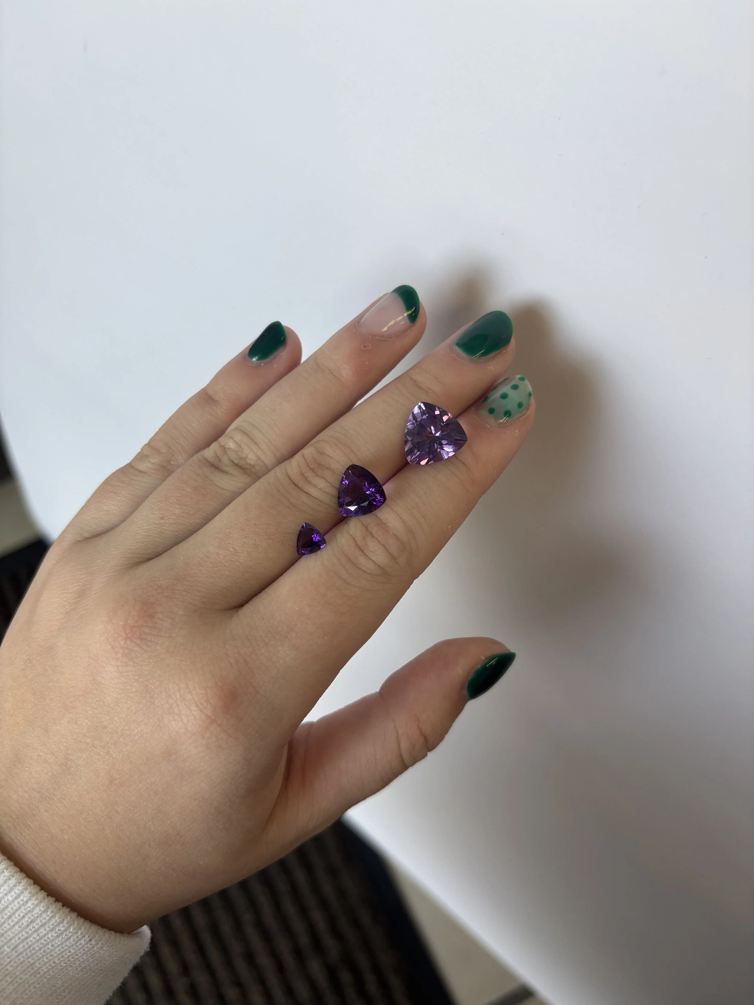 Medium and Medium Dark Amethyst Trillion Cut