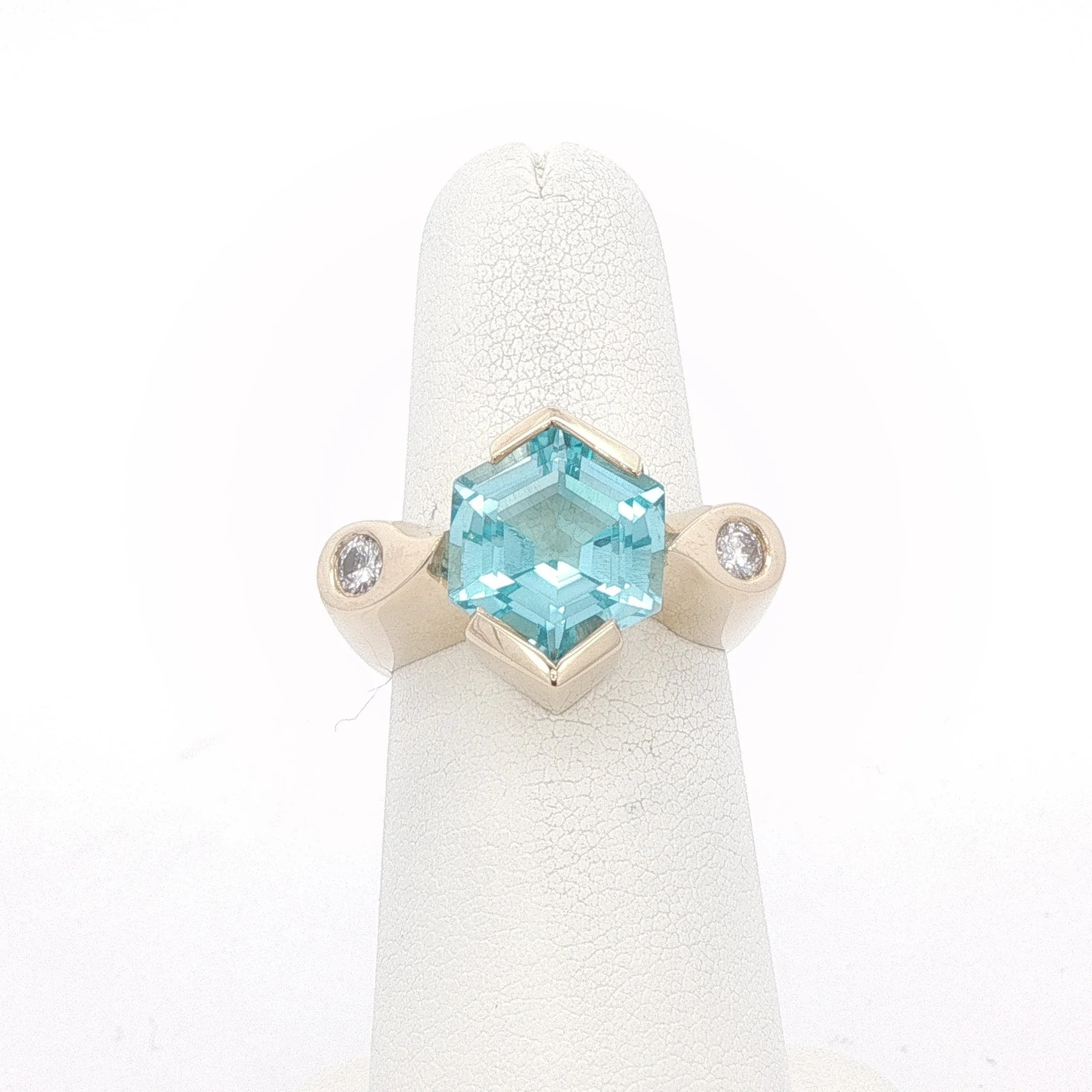 14K Yellow Gold Custom Blue Topaz & Diamond Ring