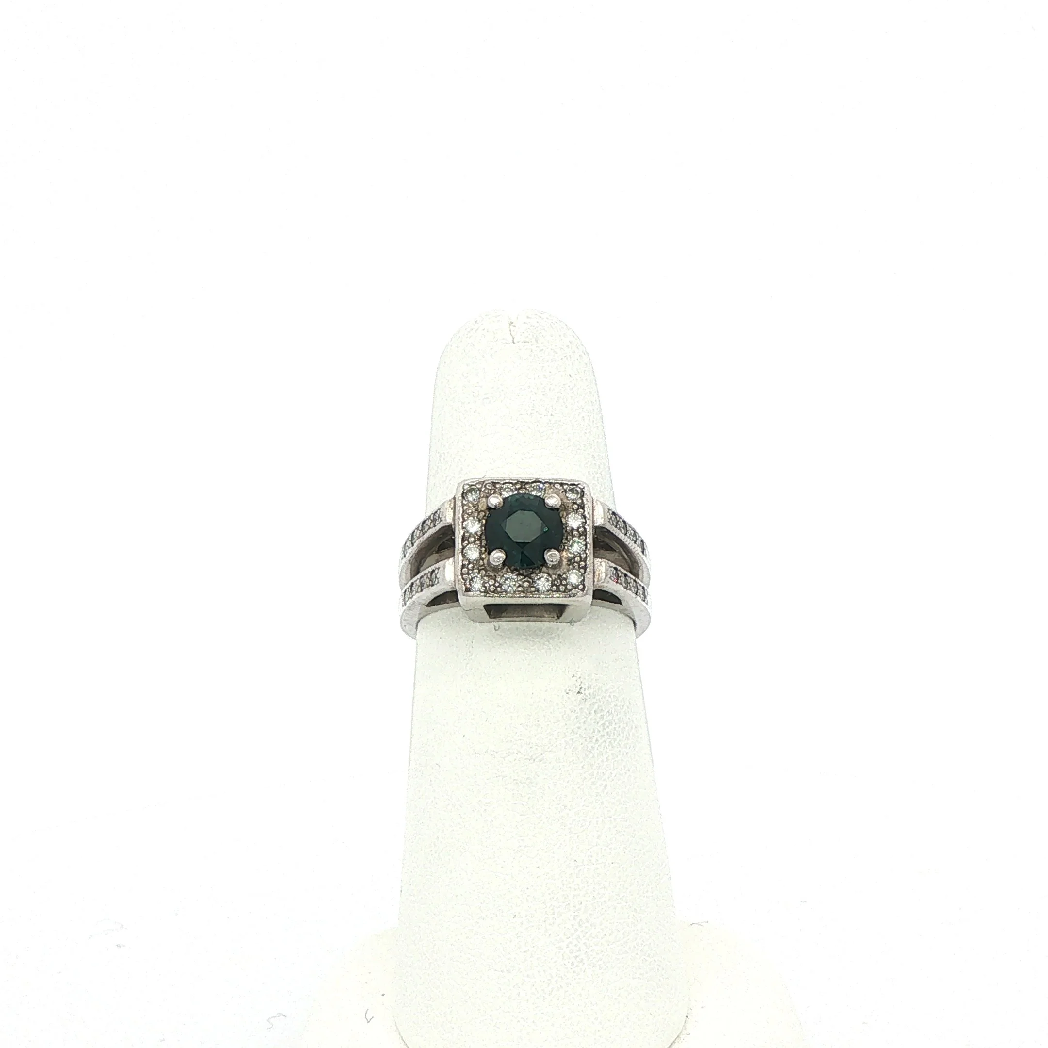 Square Set Sapphire & Diamond Ring