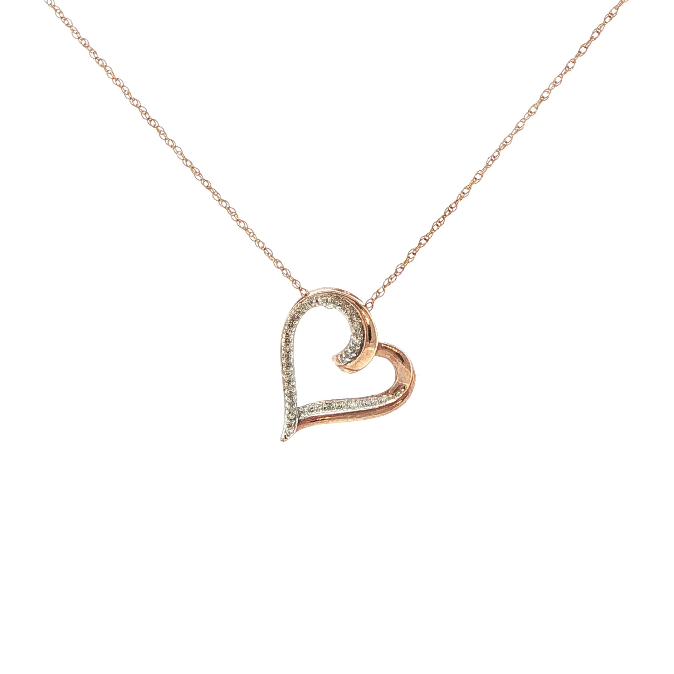 10K Rose Gold Open Heart Diamond Necklace