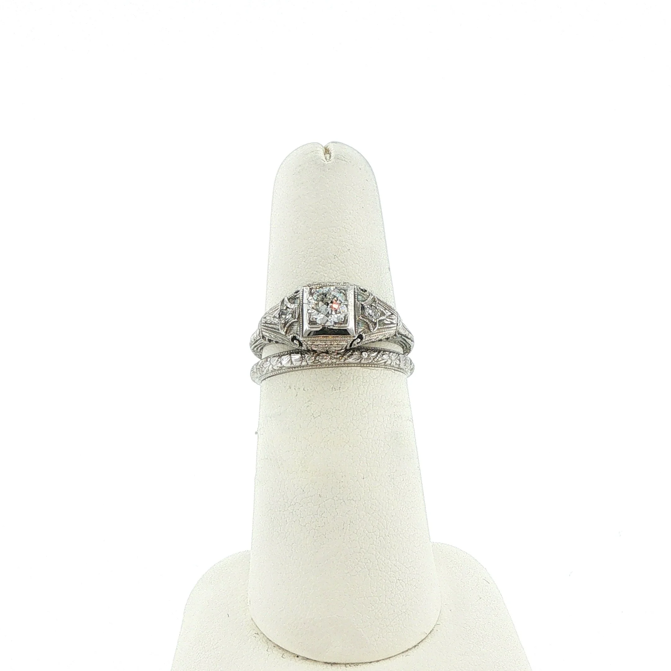 Estate 18k White Gold Engagement Set