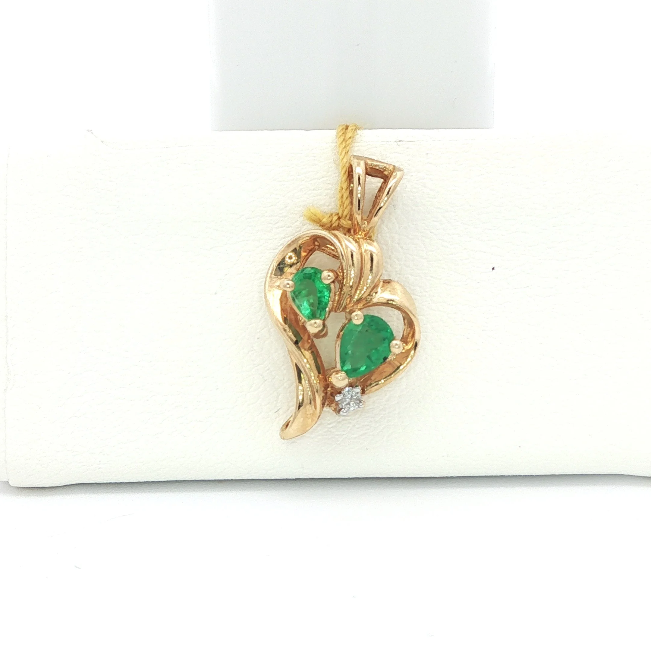 14k Yellow Gold Emerald & Diamond Pendant