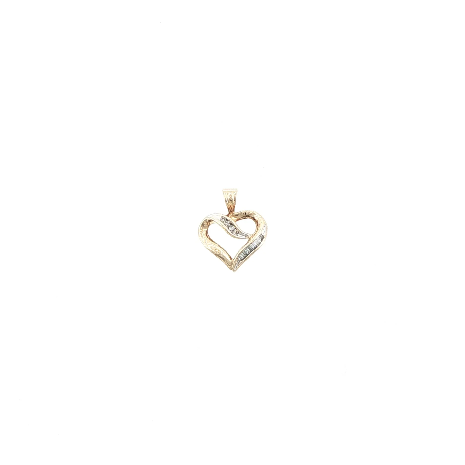 10K Yellow Gold "Fold Over" Heart Diamond Pendant