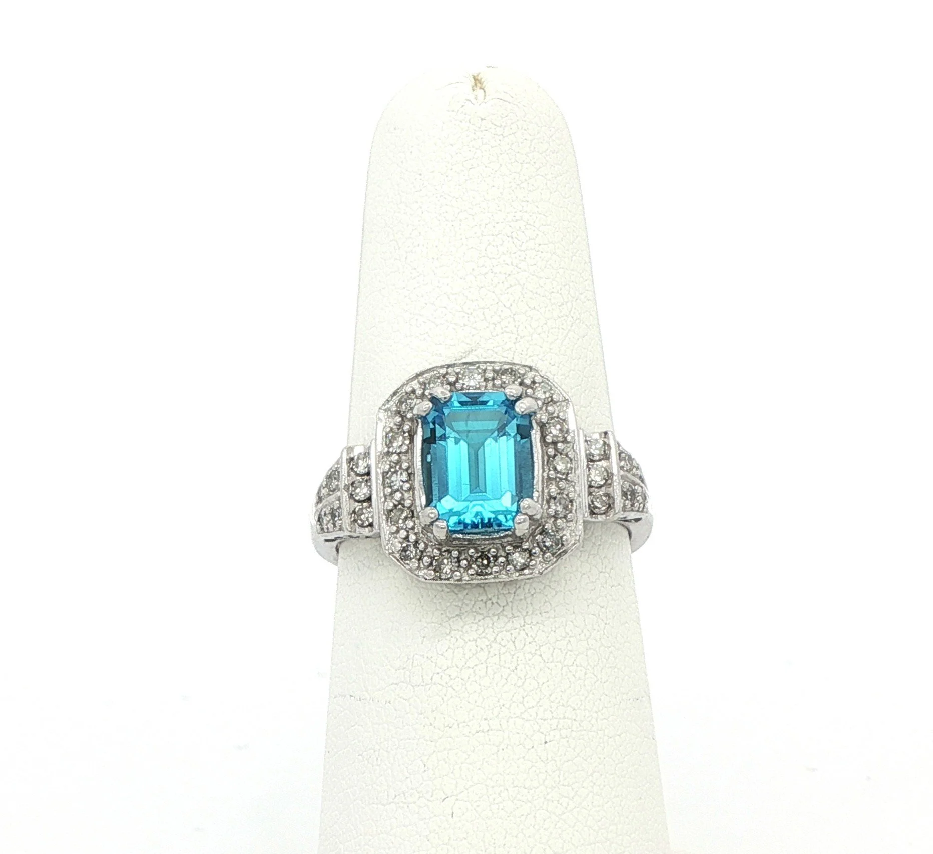 14k White Gold Swiss Blue Topaz & Diamond Ring