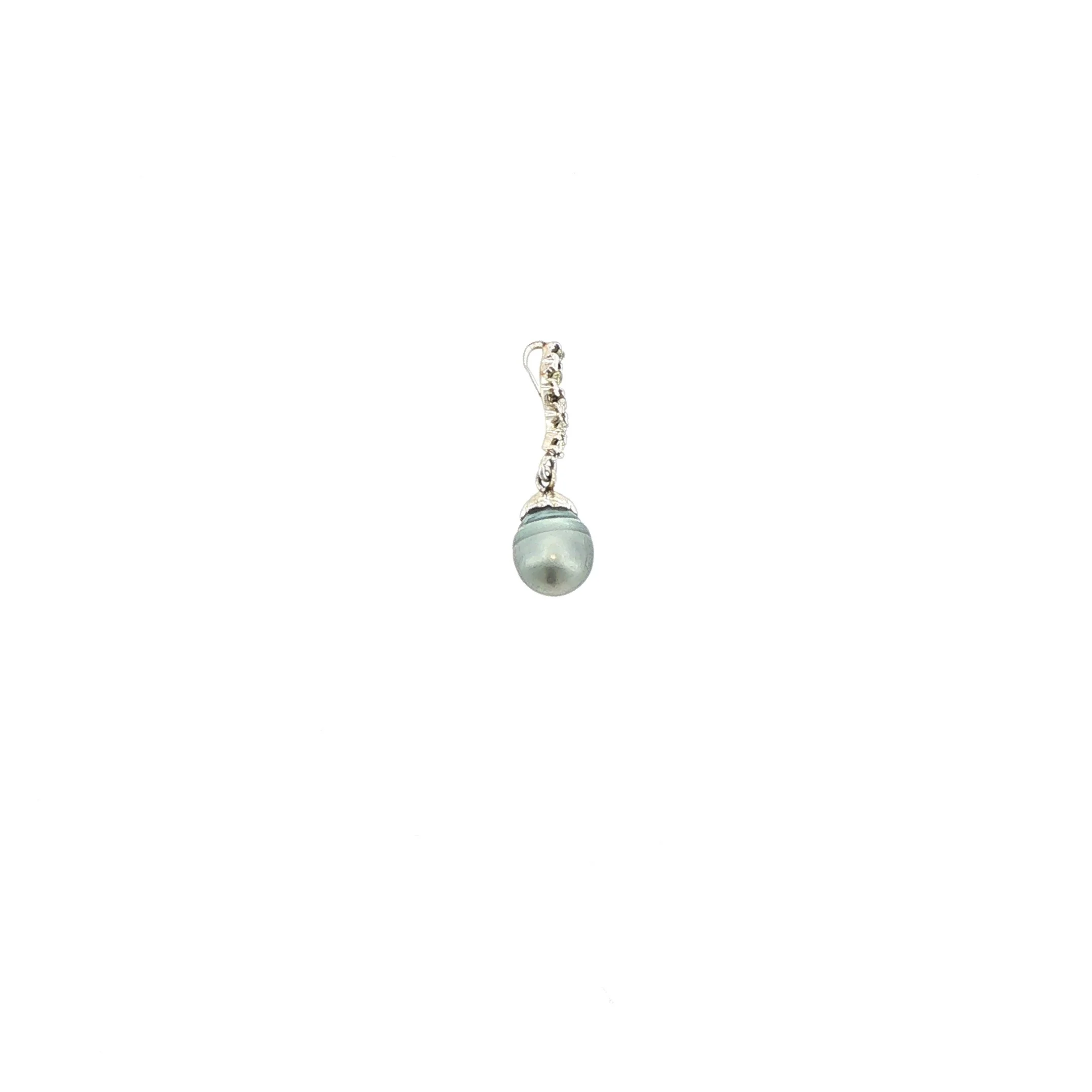 14K White Gold Diamond & Baroque Pearl Drop Pendant