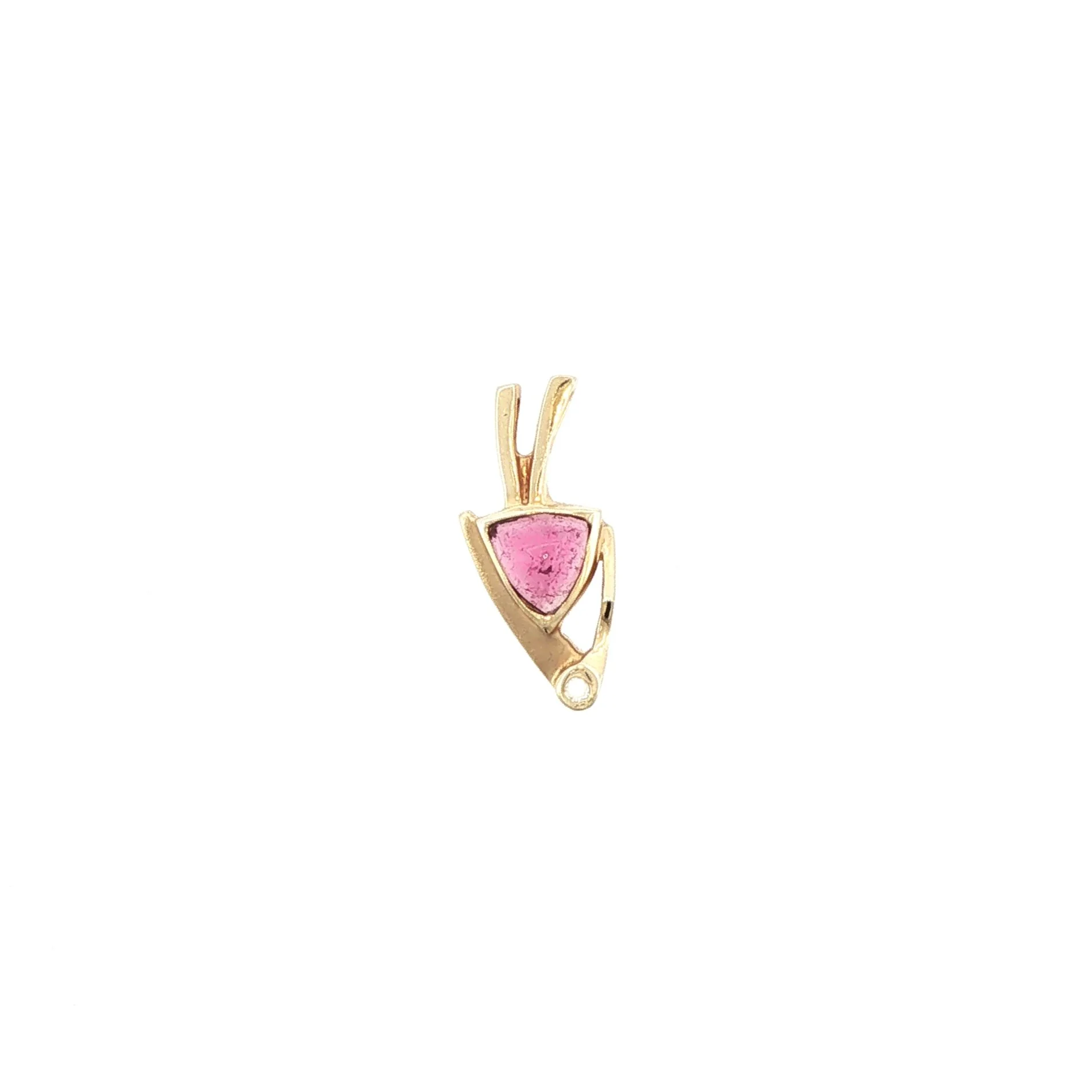 Custom One of A Kind 14k Yellow Gold Cabochon Pink Tourmaline & Diamond Pendant