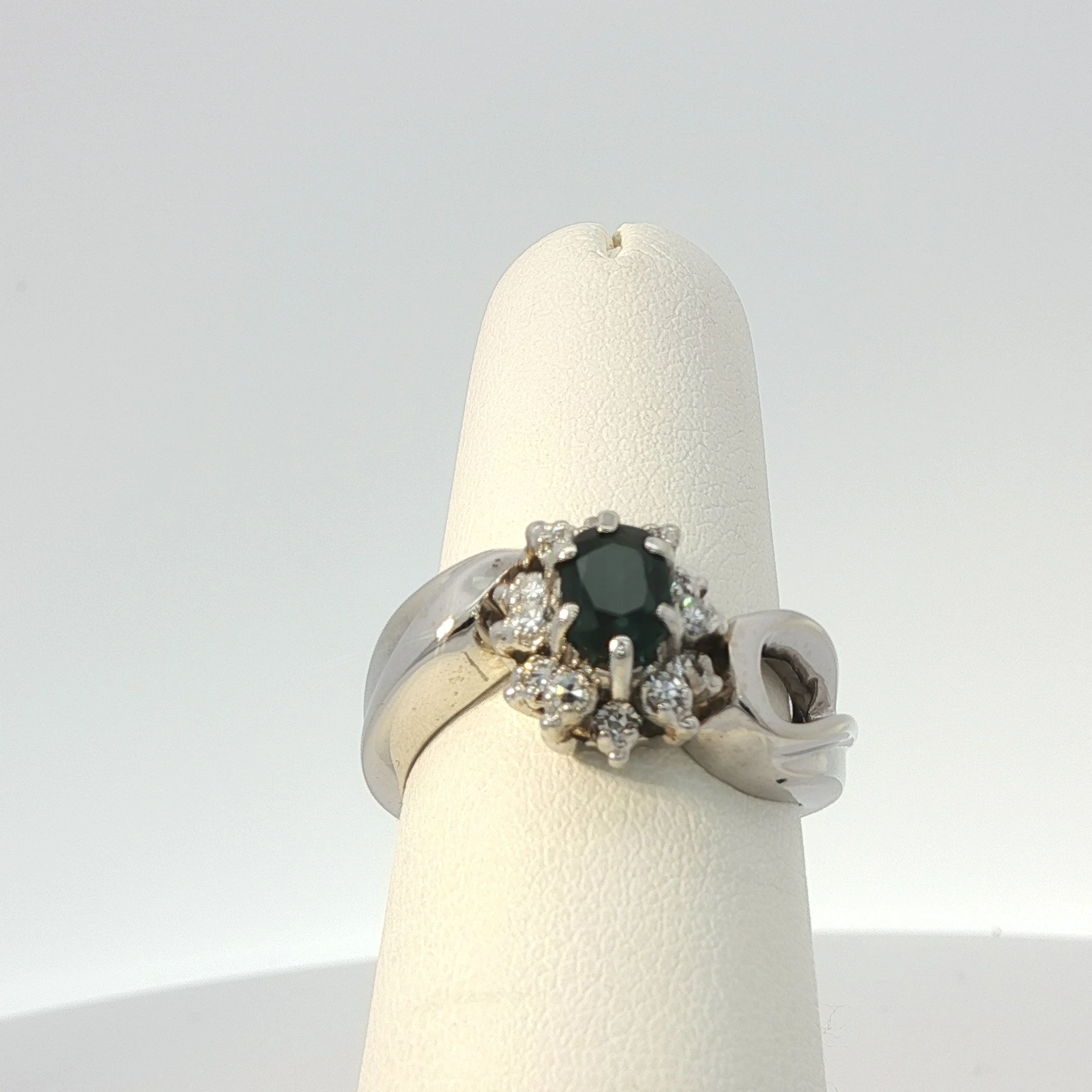 14k White Gold Ladies Sapphire & Diamond Ring