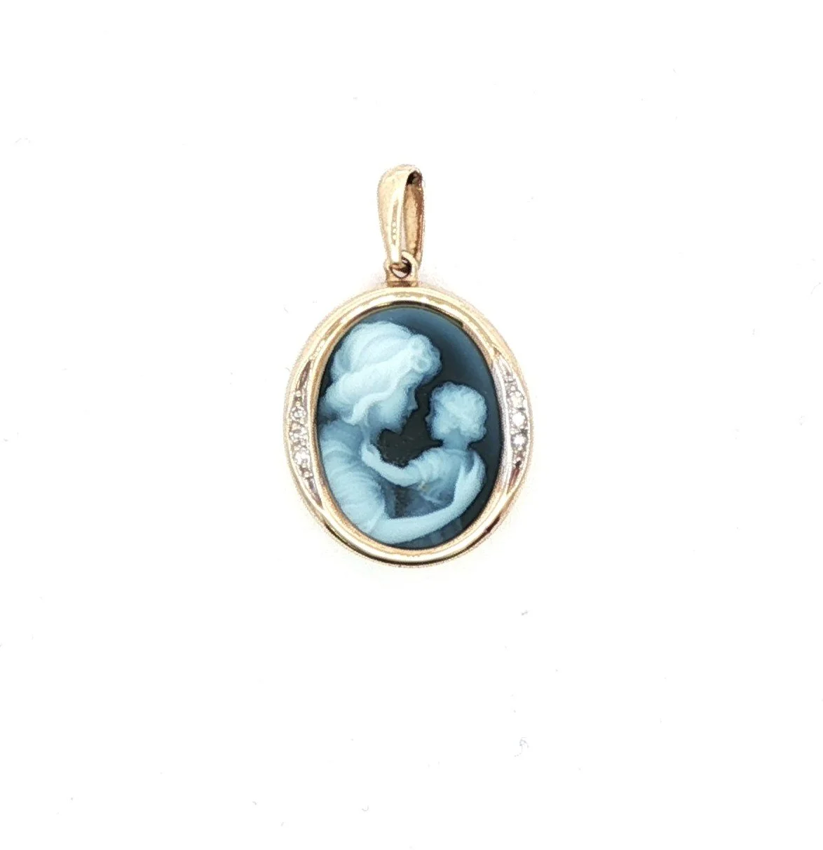 10k Yellow Gold Cameo Mother & Daughter Charm With Diamonds