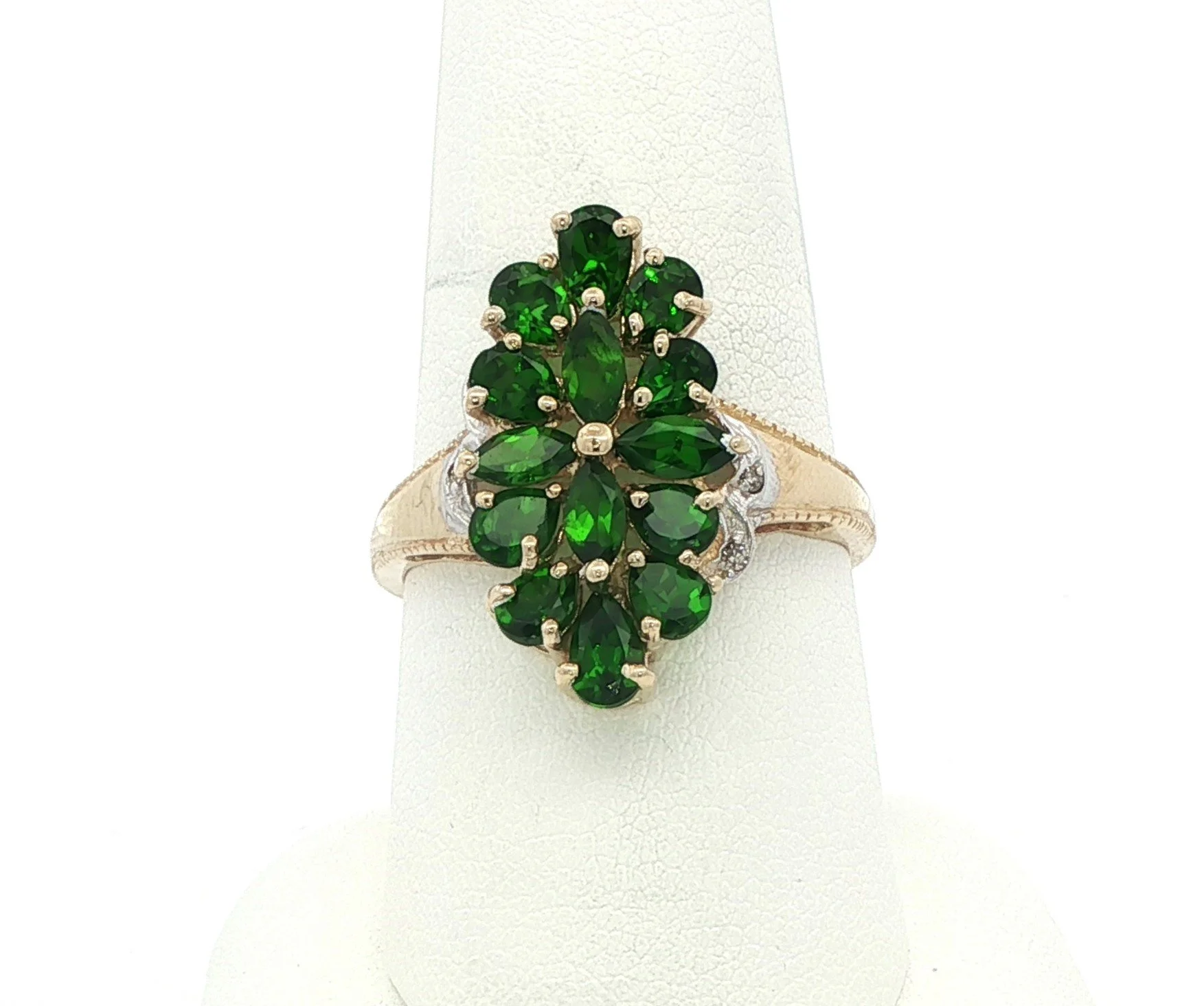 14k Yellow Gold Citrine Green Tourmaline & Diamond Ring