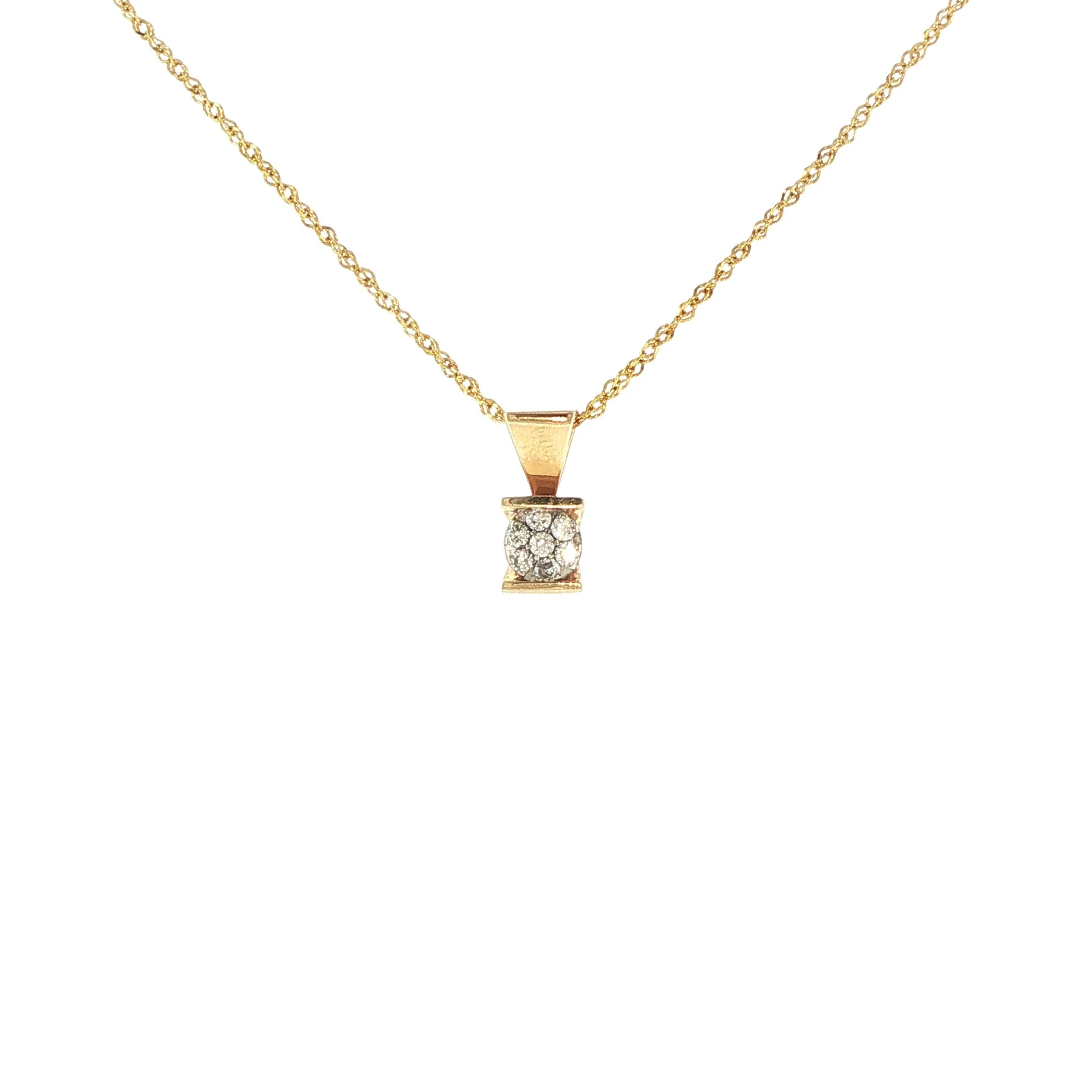 14K Yellow Gold Diamond Cluster Necklace Pendant
