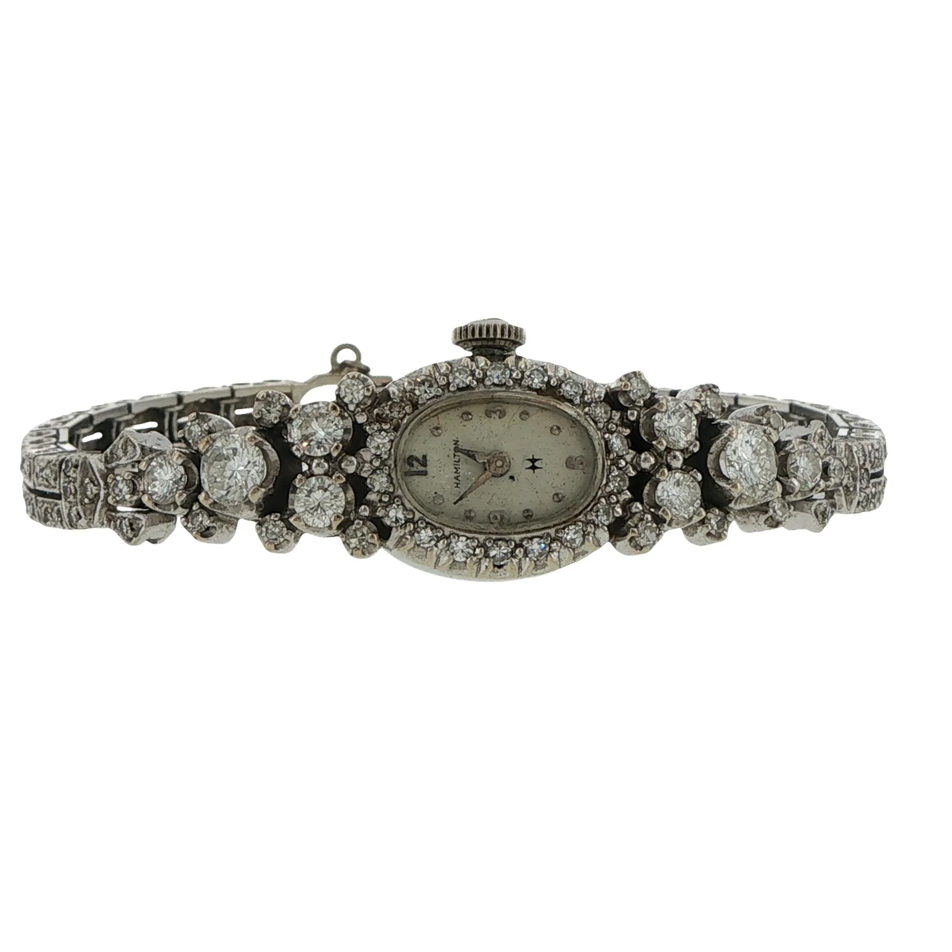 14LK White Gold Vintage Hamilton Ladies Diamond Wristwatch