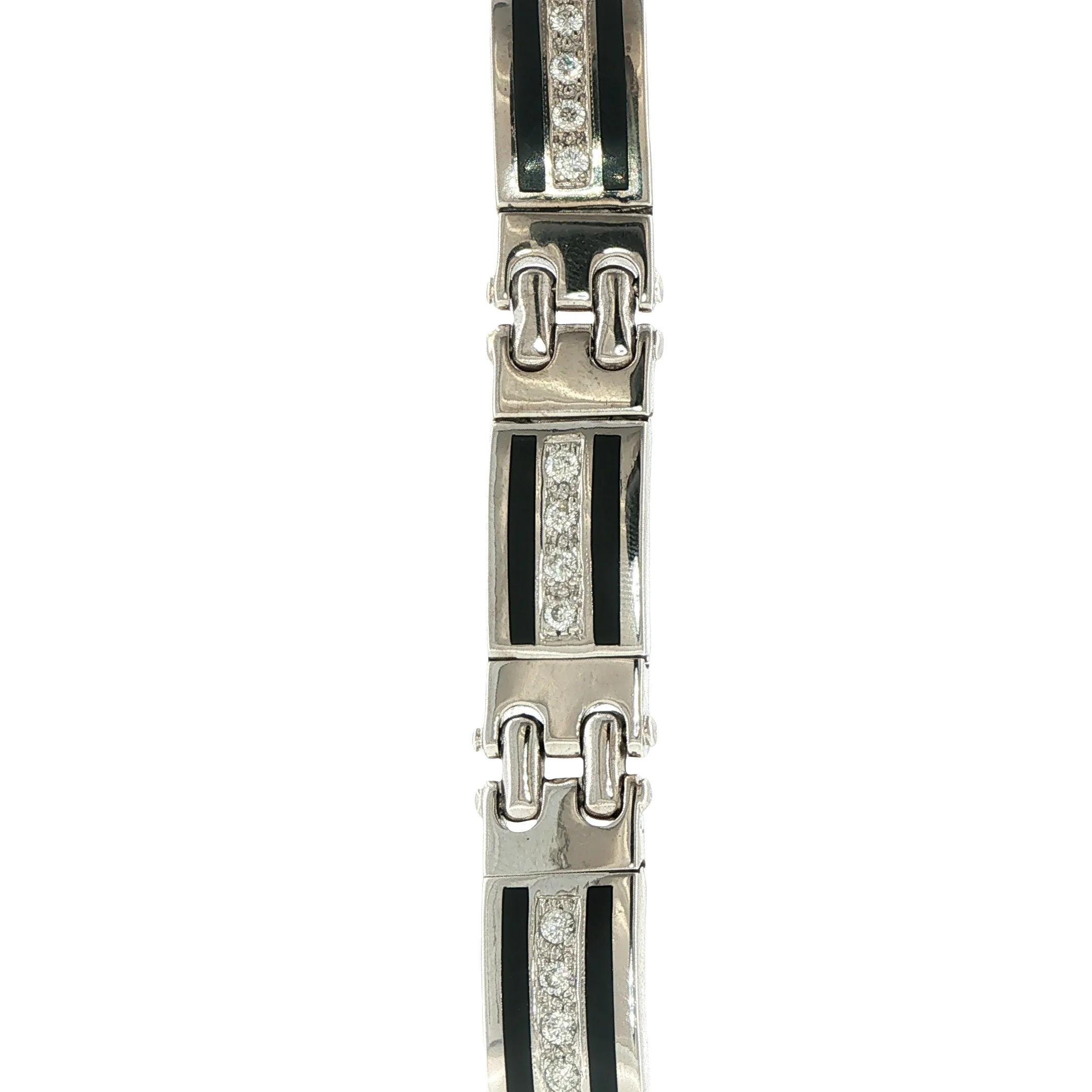14K White Gold Onyx & Diamond Bracelet
