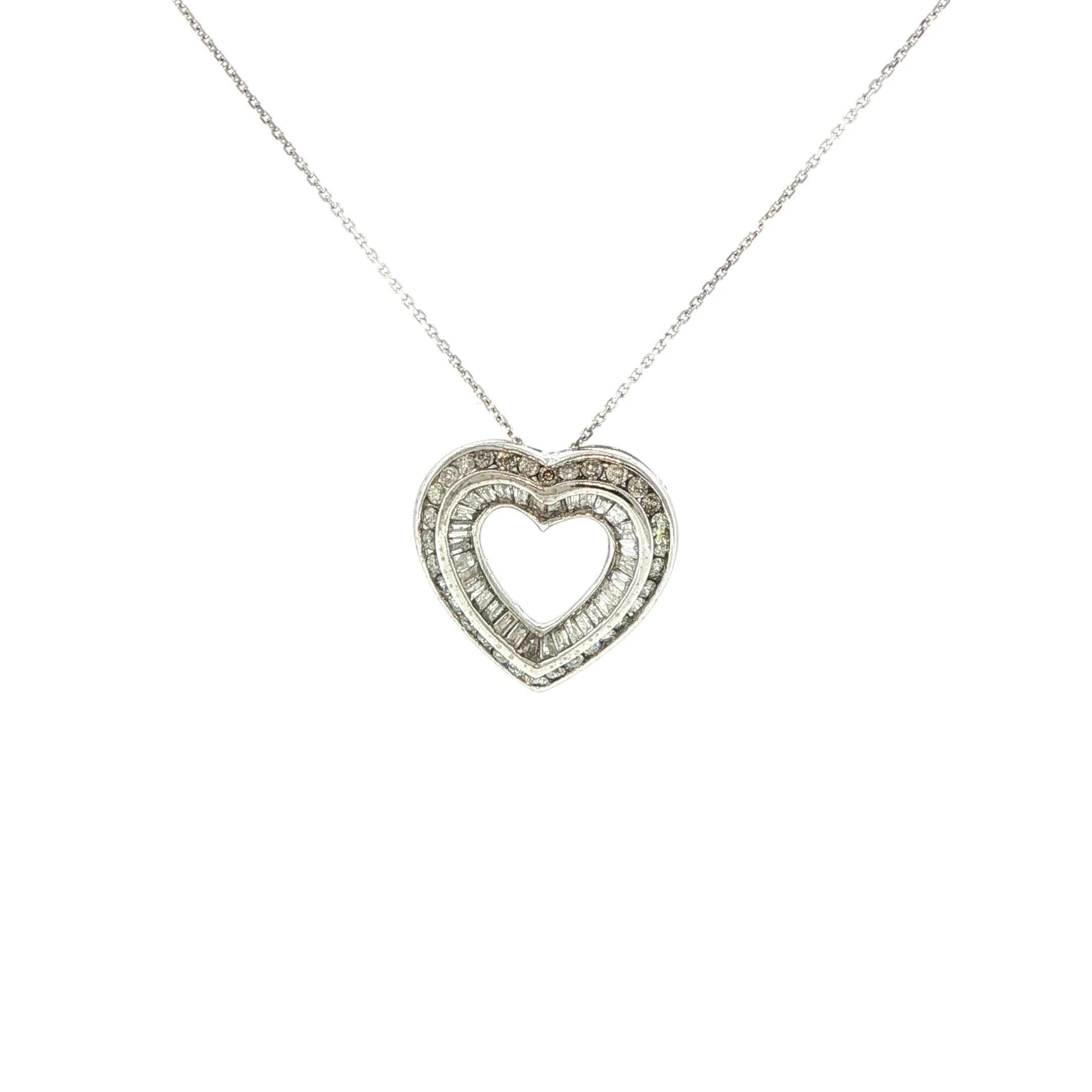 10K White Gold Diamond Heart Pendant on 10K White Gold Chain