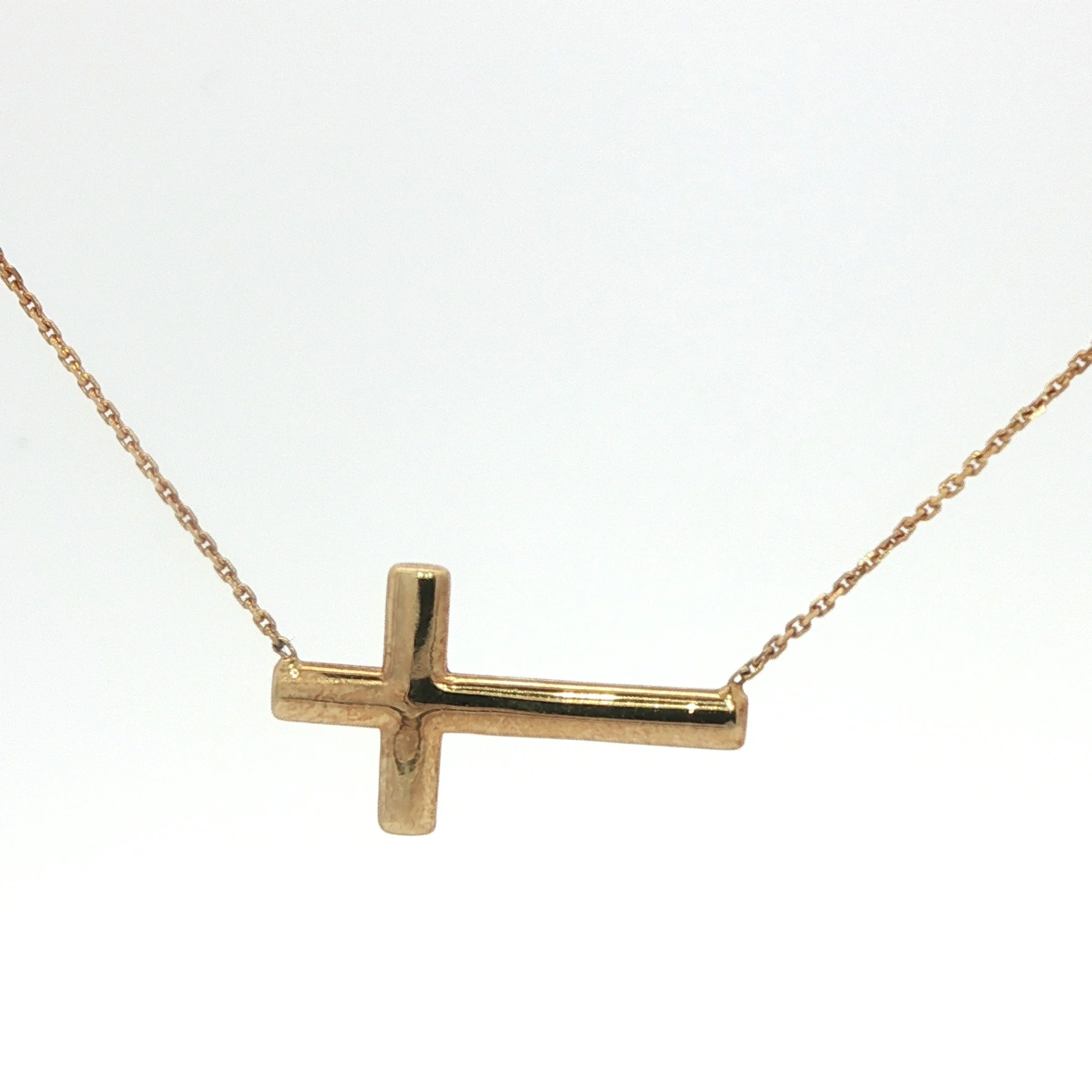 18k Yellow Gold 19'' East to West Cross Necklace