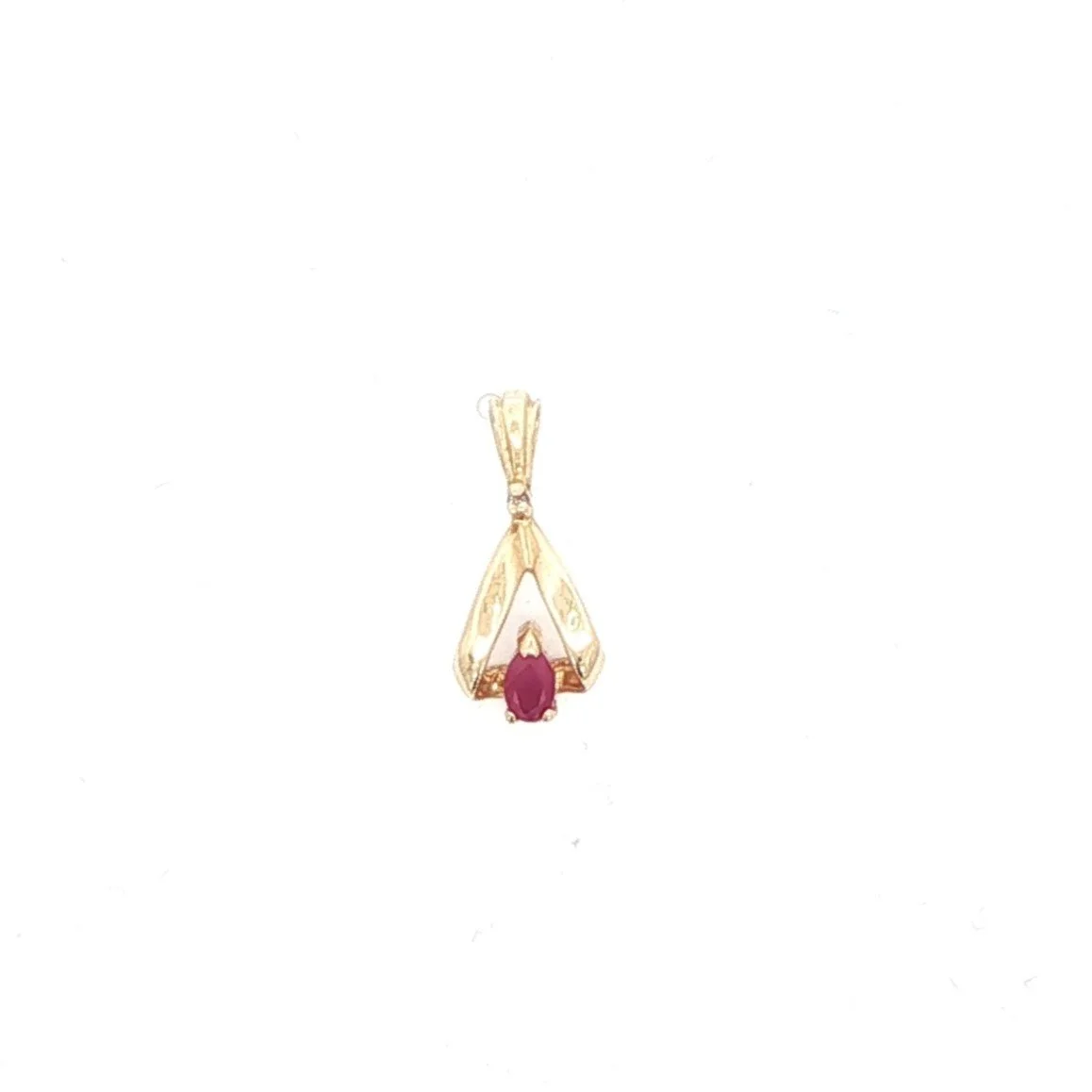 14k Yellow Gold "Wishbone" Ruby Diamond Pendant