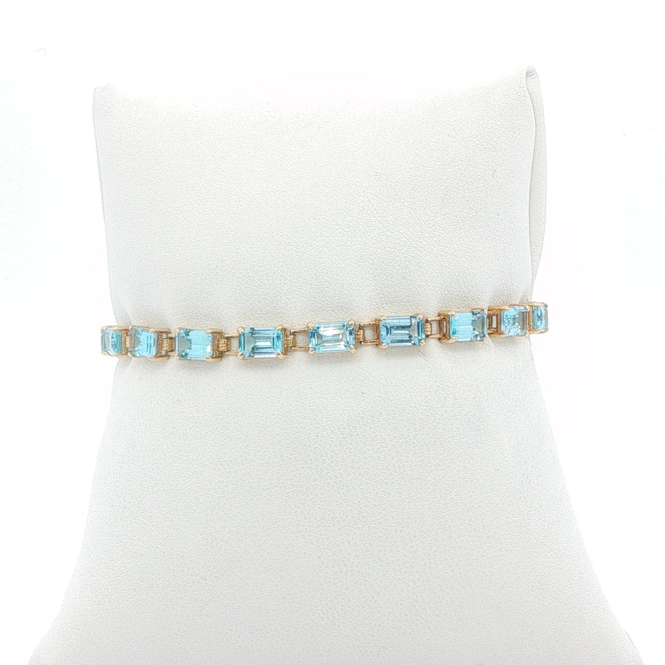 14k Yellow Gold Emerald Cut Blue Topaz Bracelet