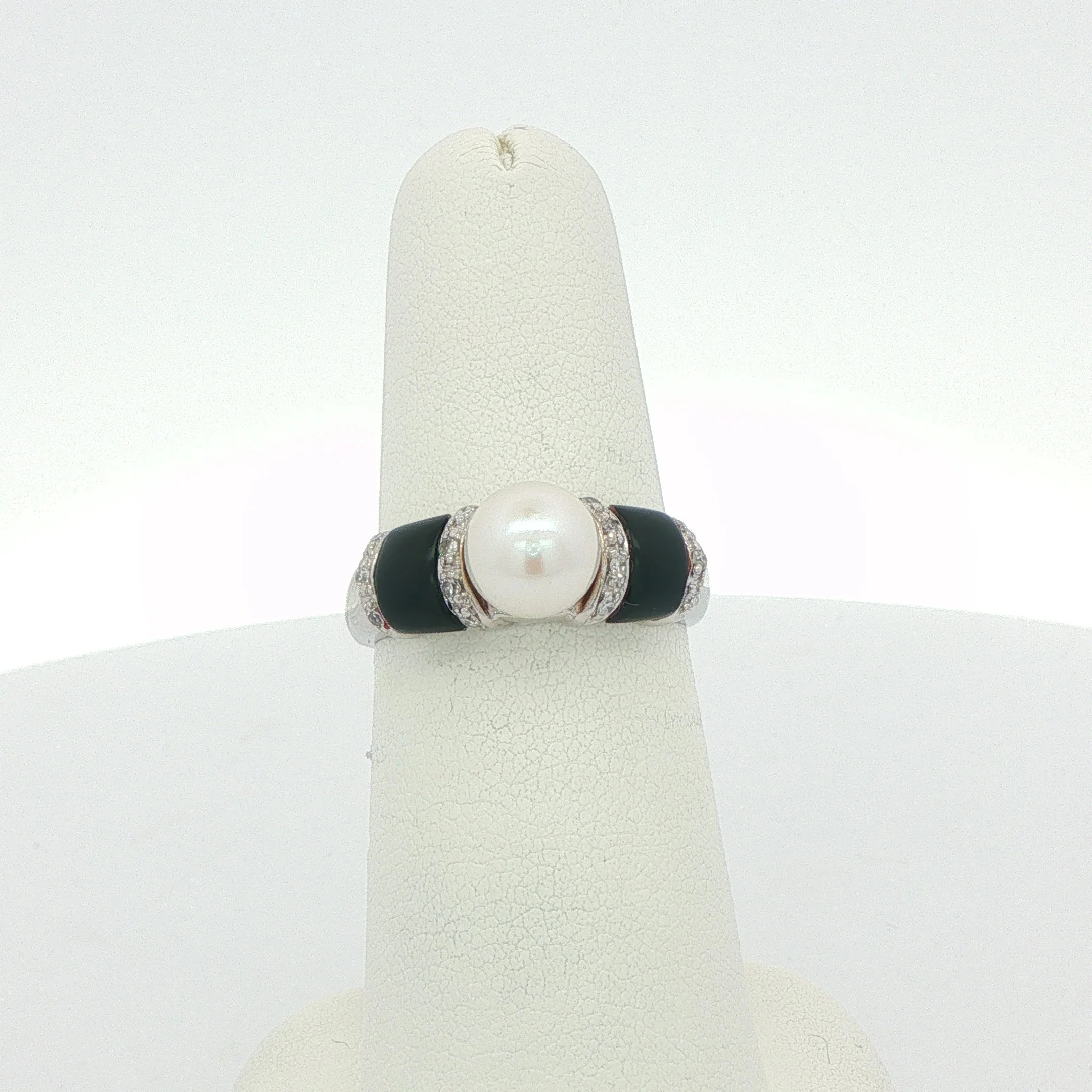 14k Pearl, Onyx & Diamond Ring