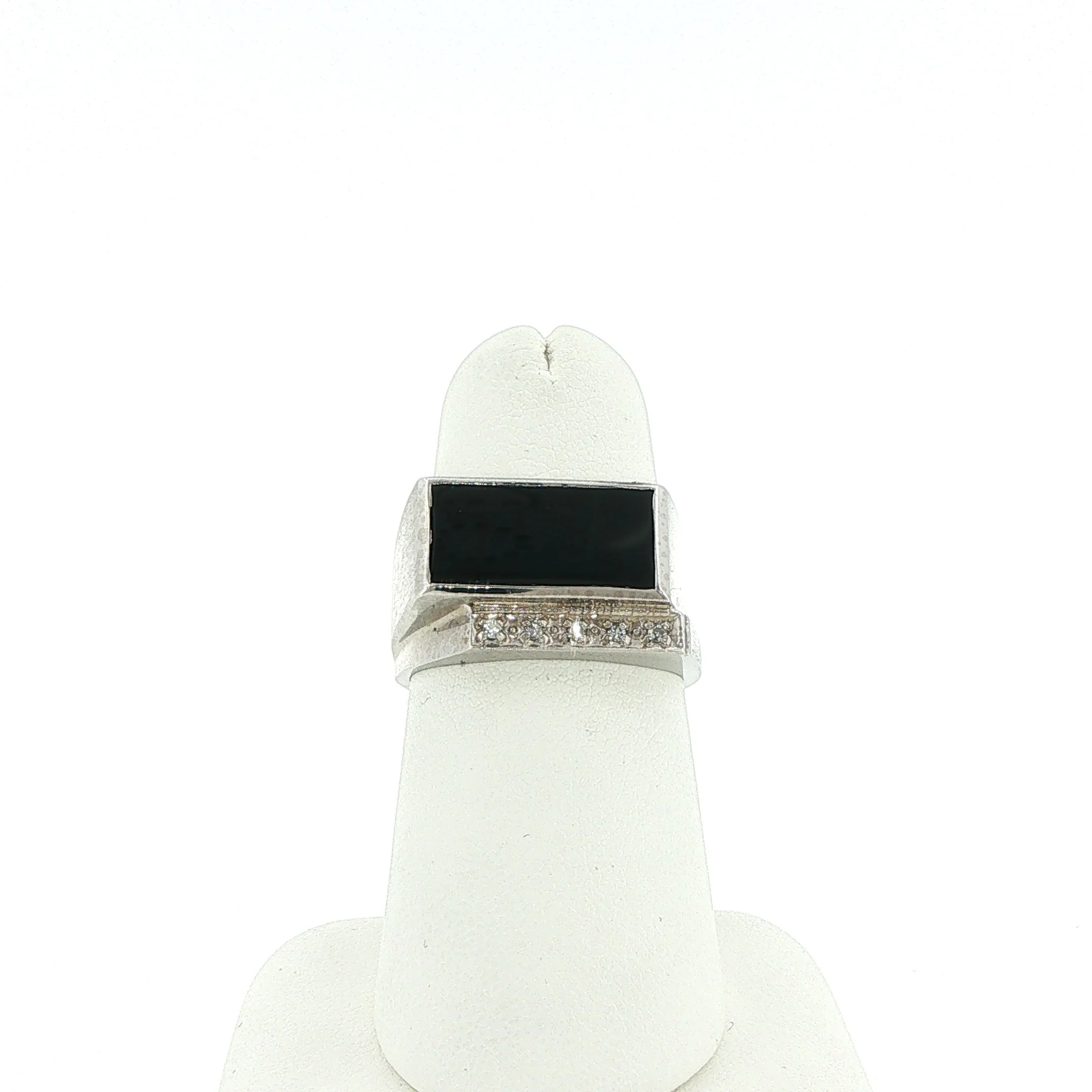 14k White Gold Gents Onyx & Diamond Ring