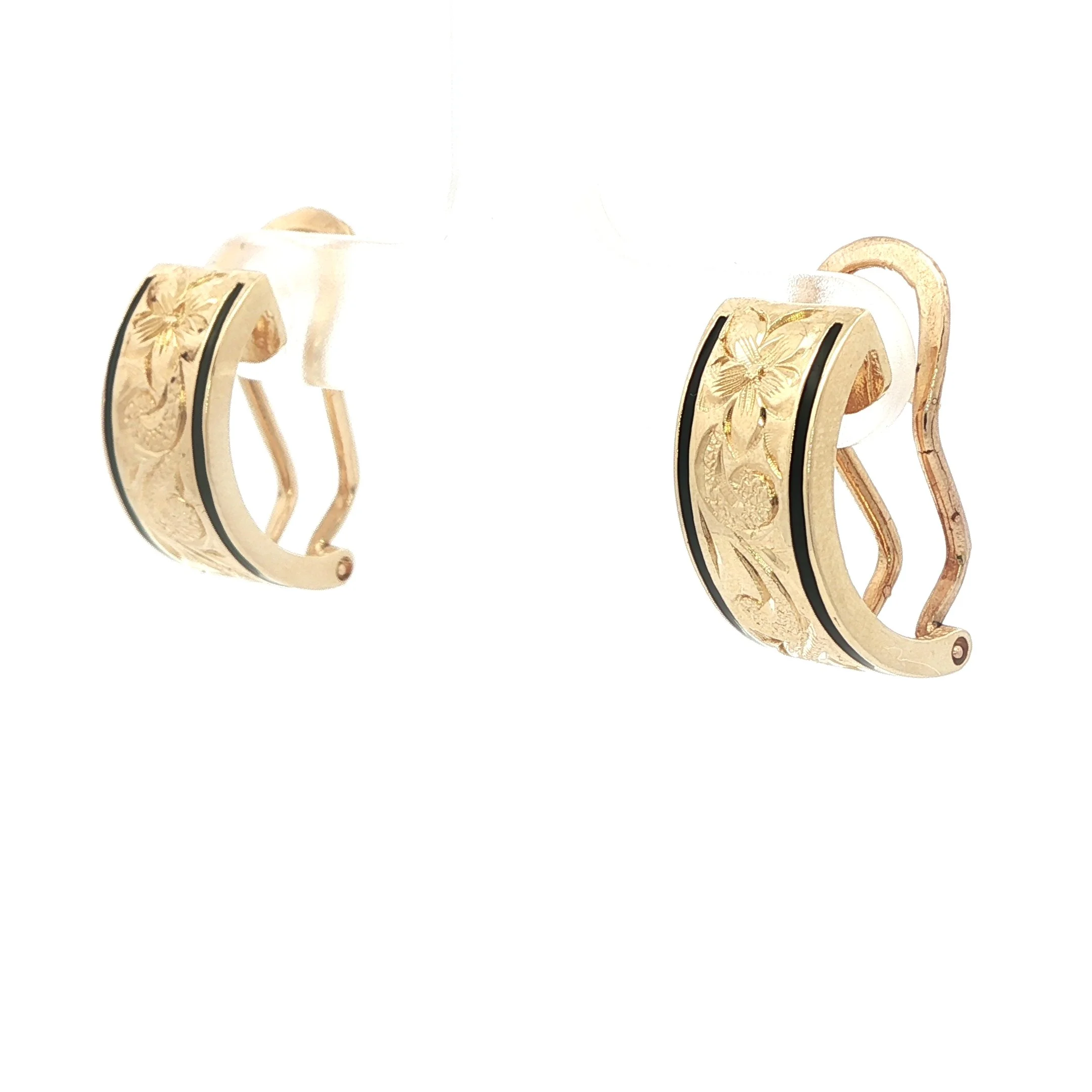 14k Yellow Gold Engraved Band Post Earrings