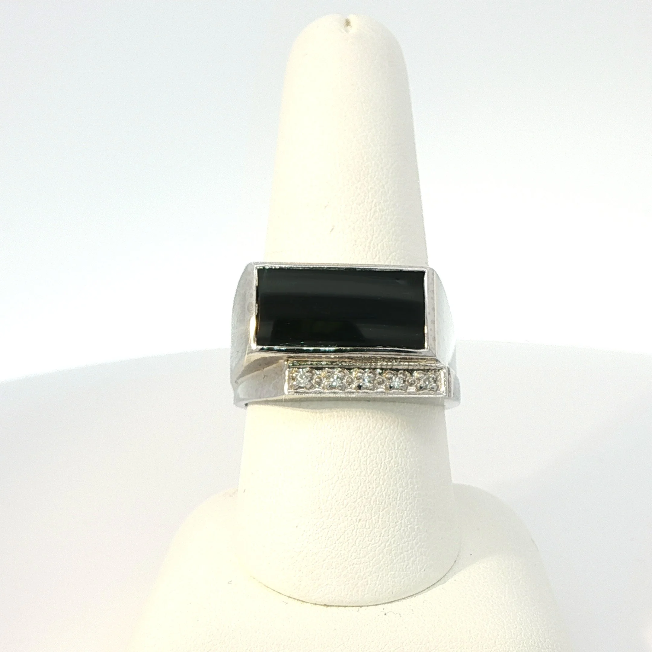 14k White Gold Gents Onyx & Diamond Ring