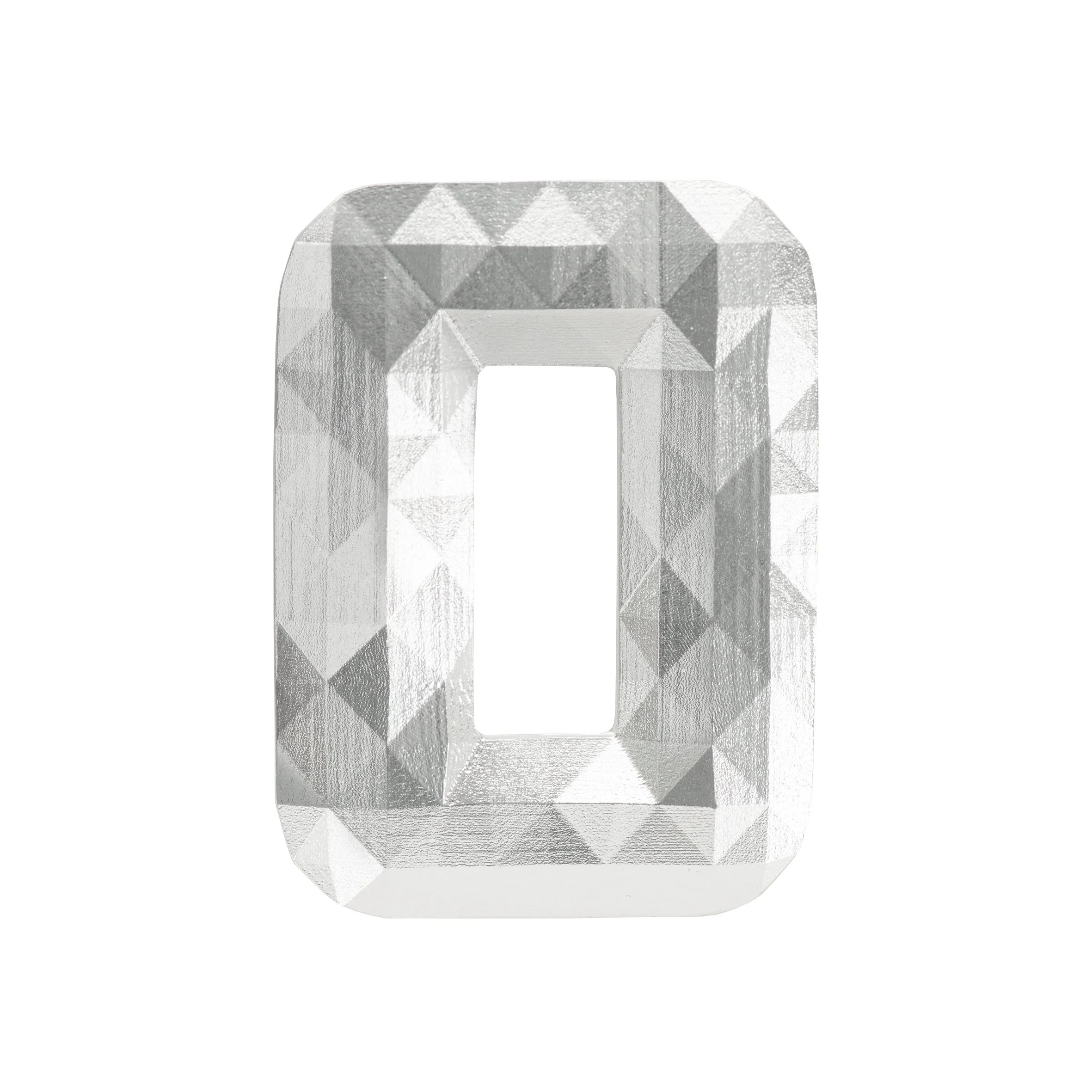 A sterling silver brooch. Rectangular torus shape with faceted surface detail