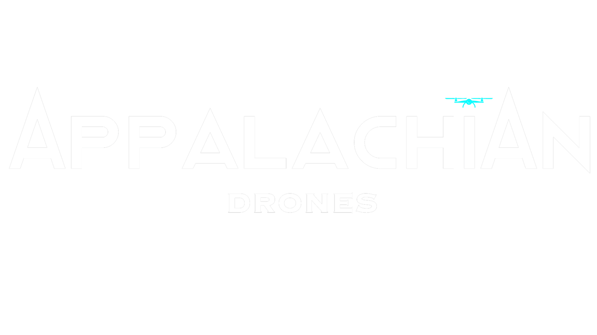 Logo for Appalachian Drones with the word 'Appalachian' in large white letters, a small drone icon above the 'A', and 'Drones' in smaller white letters below.