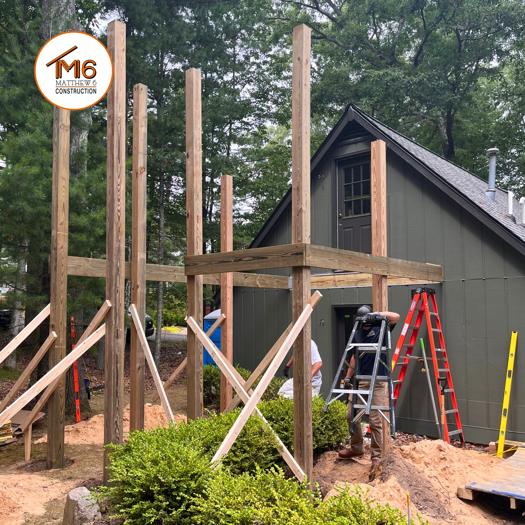 New wood deck being built in Pentwater, MI by Matthew 6 Construction