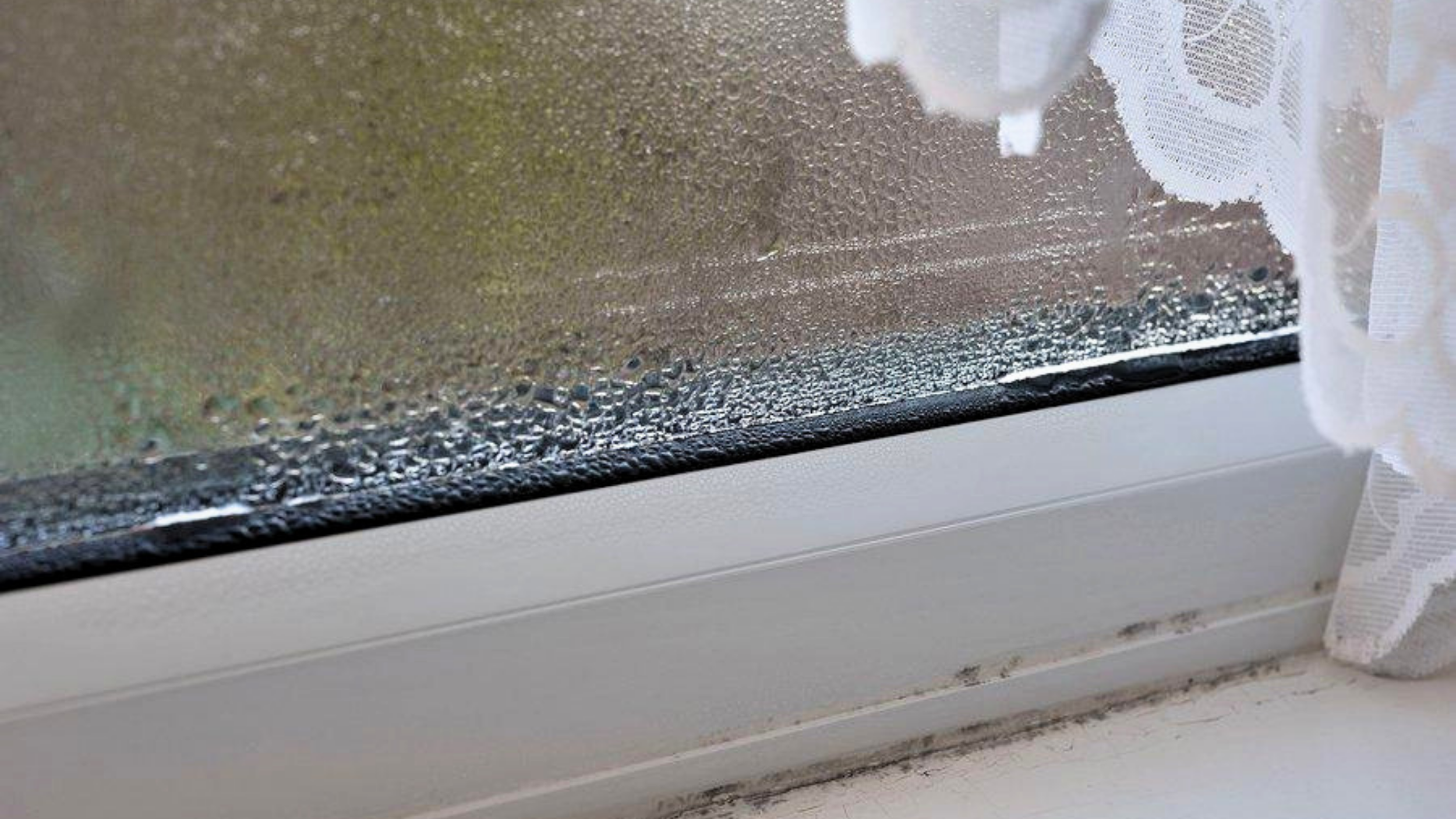 Window with condensation and foggy, cloudy glass caused by a failed seal in an older home