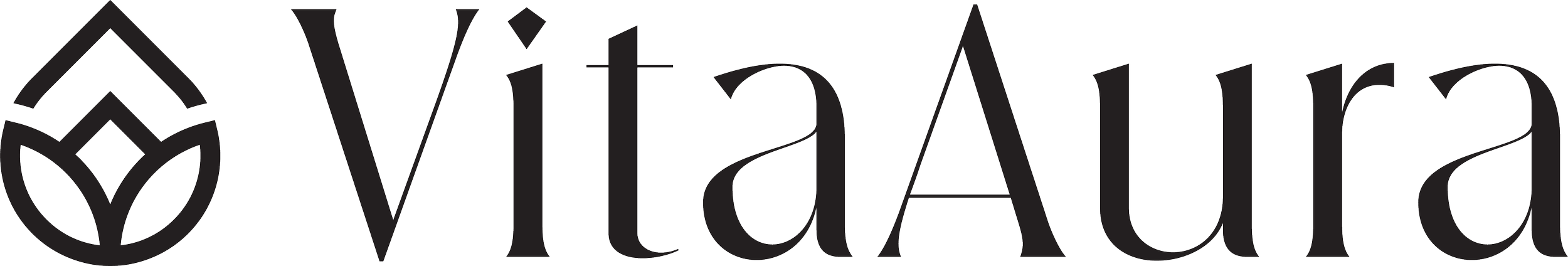 The logo for VitaAura features a stylized leaf icon followed by the company name in elegant black font.
