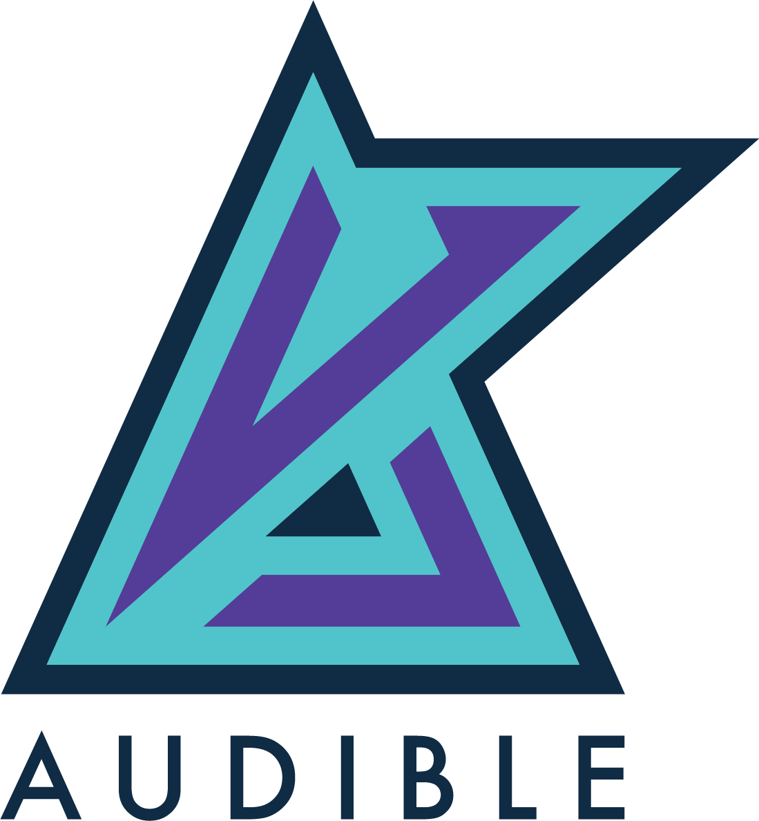 A stylized 'A' with geometric shapes and shades of blue and purple, with the word 'AUDIBLE' written below.
