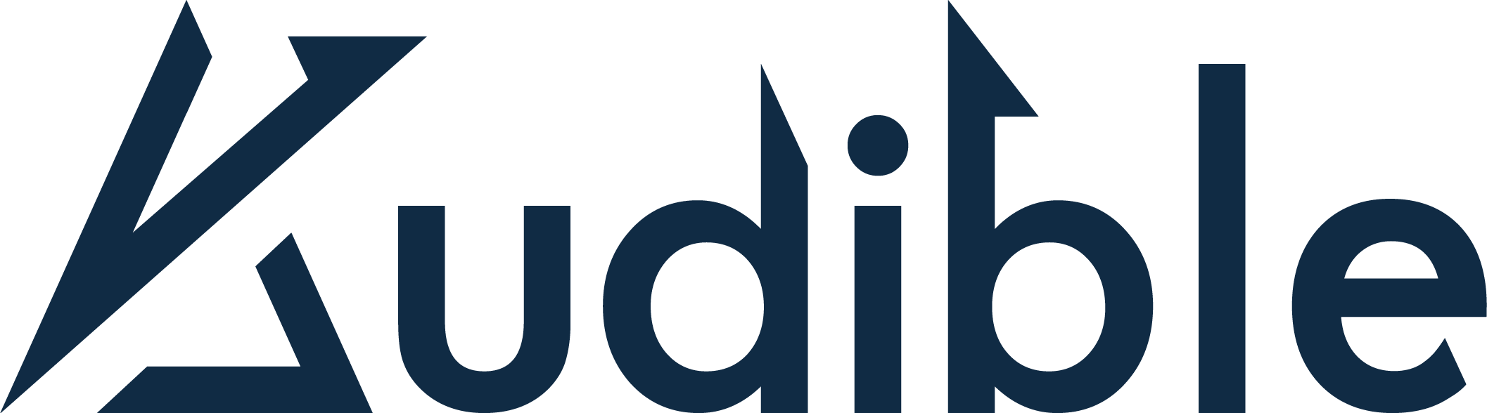 Logo of the company 'Audible' in bold navy blue letters with a stylized lightning bolt design.