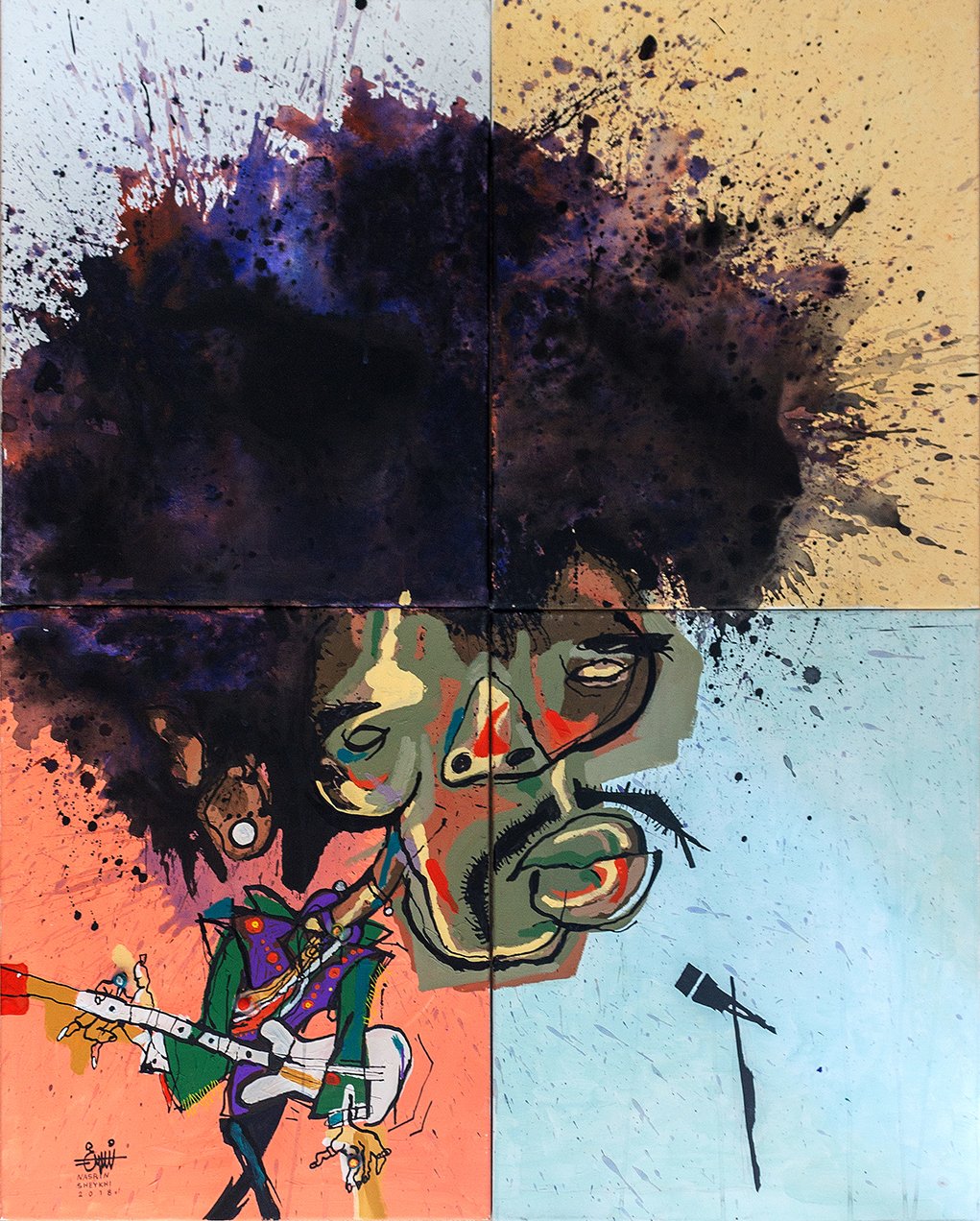Jimi Hendri, 2018, acrylic on canvas, 32 x 40, featured at Brut.America