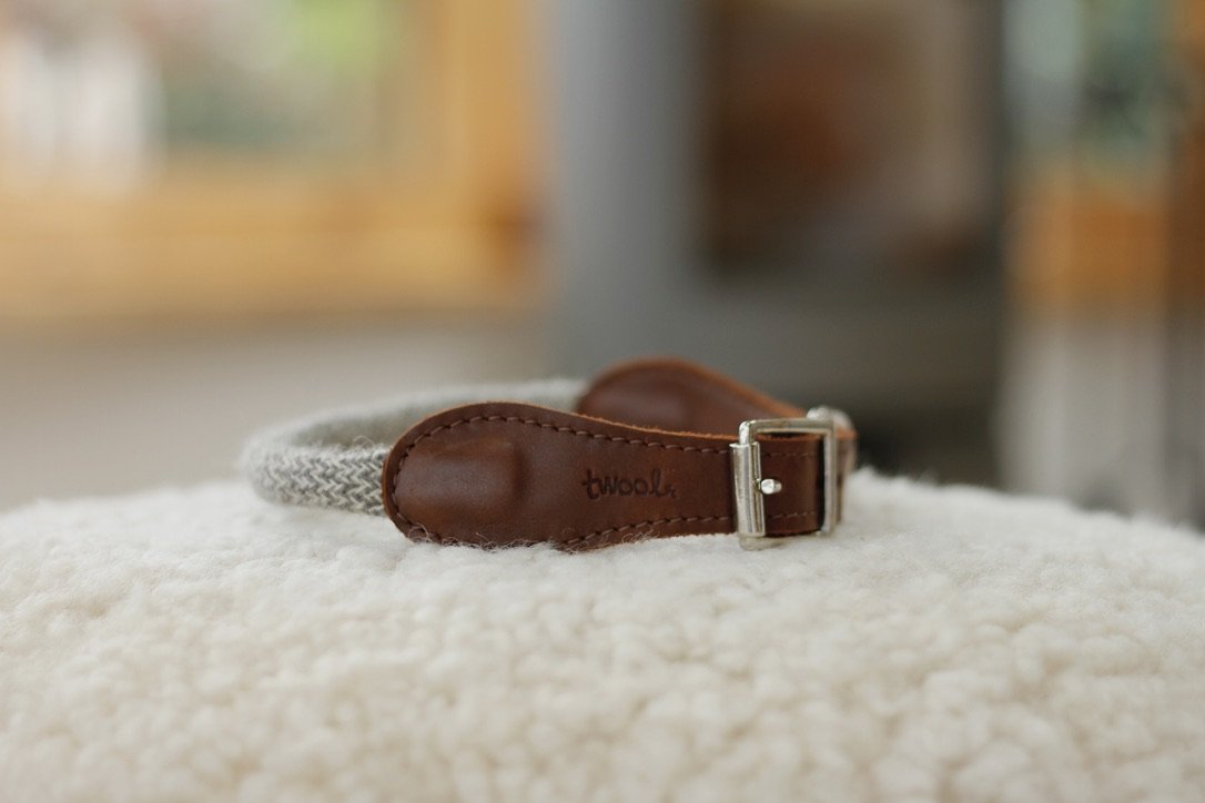 Granite grey tweed dog collar