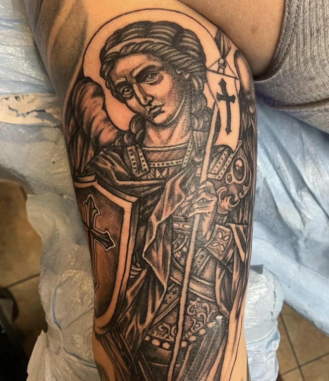 religious tattoo black and grey