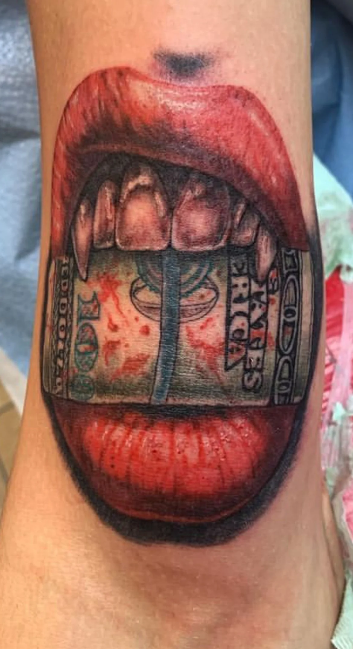 money band  lip tattoo 