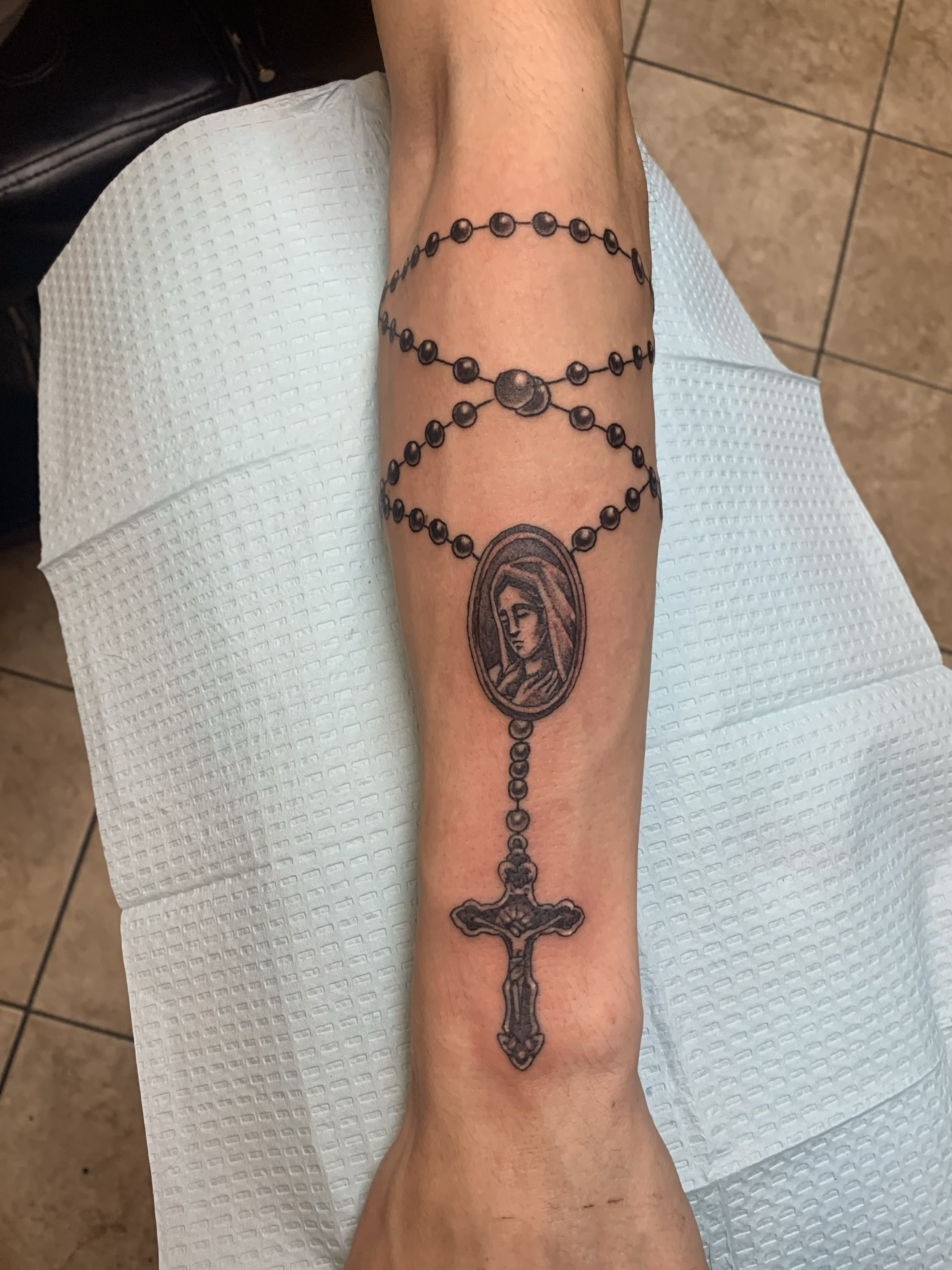 rosary bead tattoo black and grey tattoo