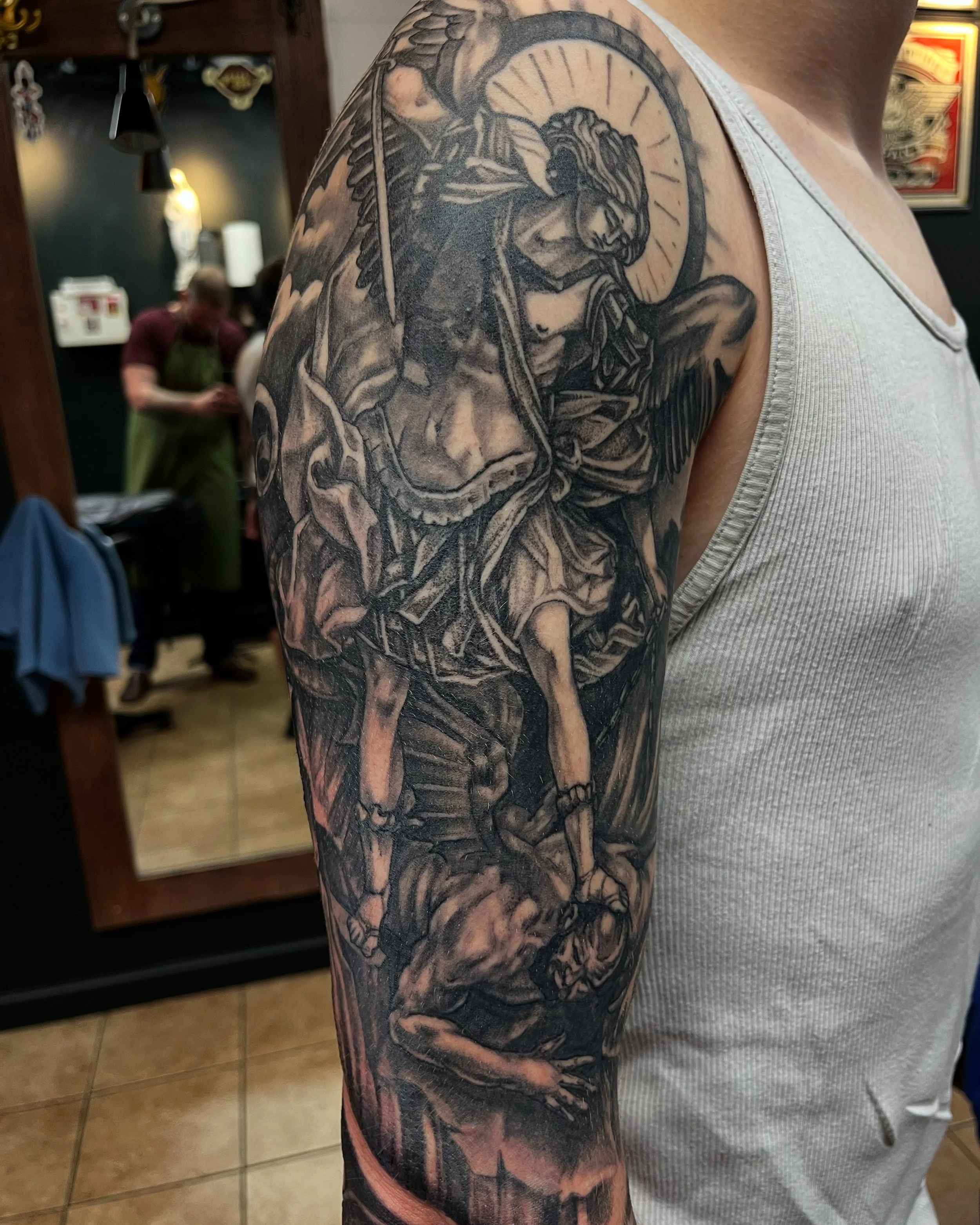 religious tattoo black and grey
