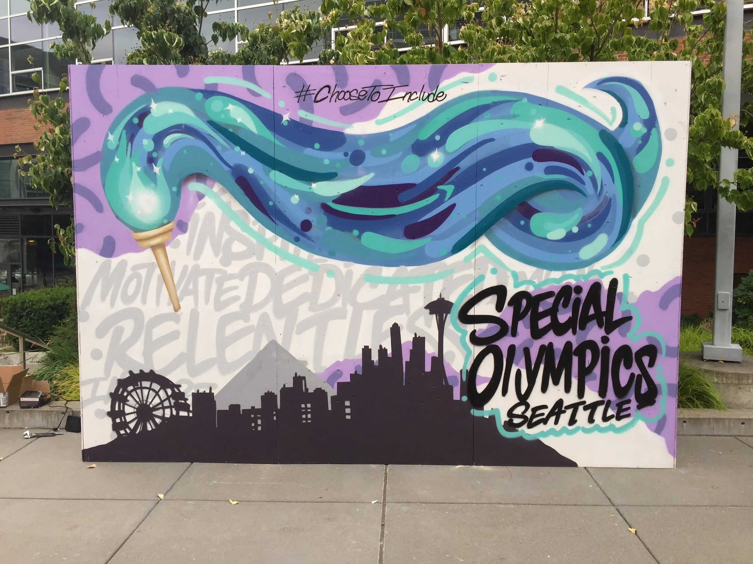 The Special Olympics 1st piece for their  “choose to include” campaign. Four mural installations across Amazon campus in Seattle WA. 2018