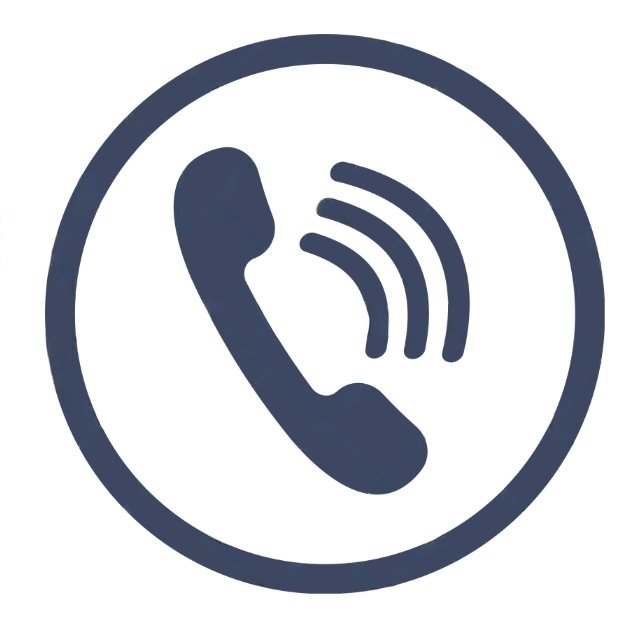 Icon of a telephone handset with signal waves, indicating a phone call or communication.