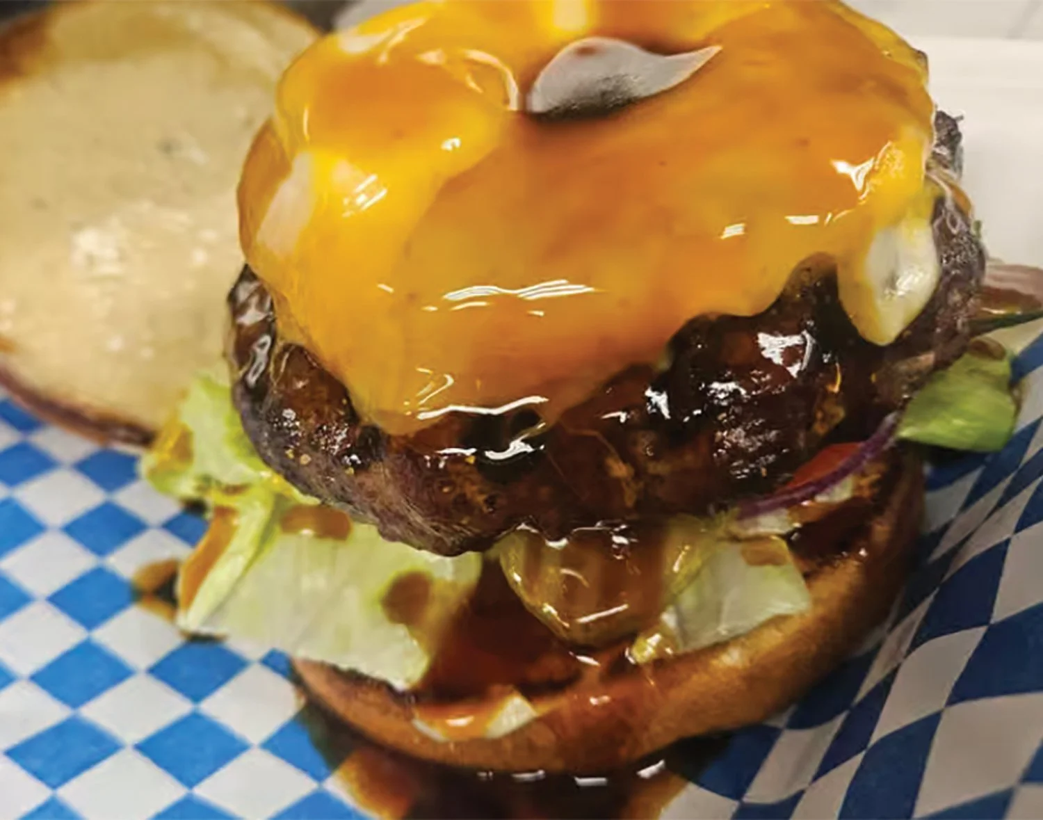 Hawaiian Style Burger at Time Out Restaurant and Sports Bar  