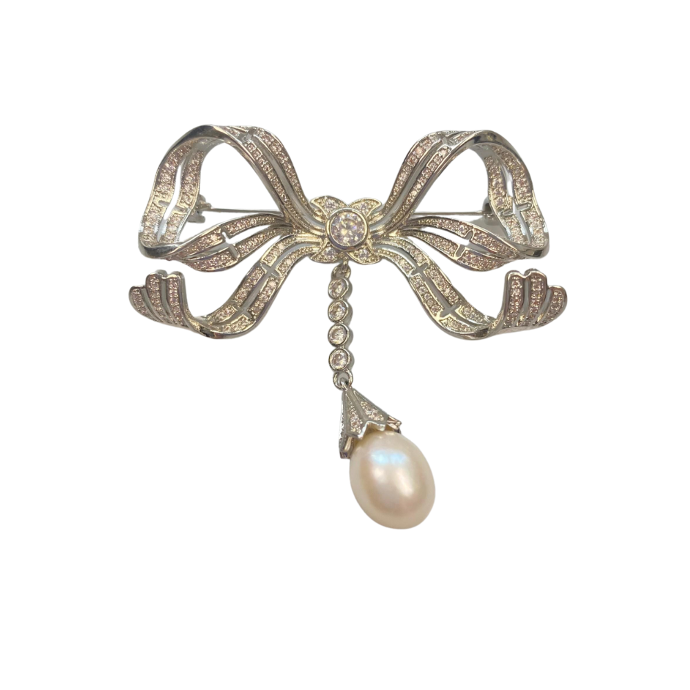 pearl bow vintage brooch