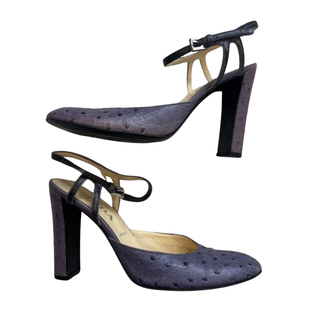 purple prada ostrich heels