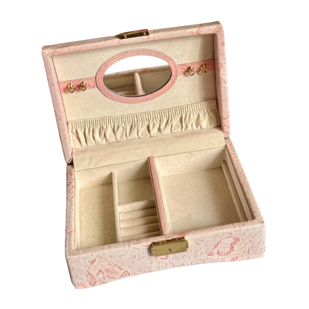 pink floral vintage jewelry box