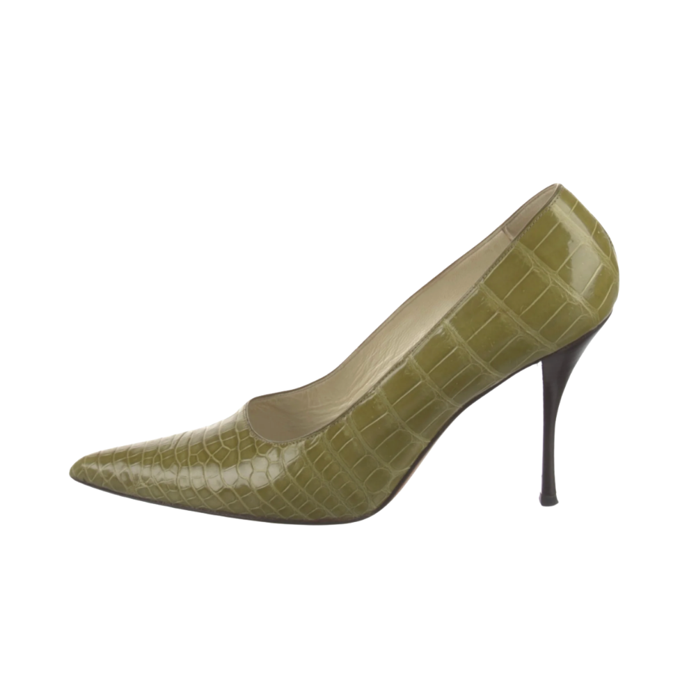 Prada green croc pumps