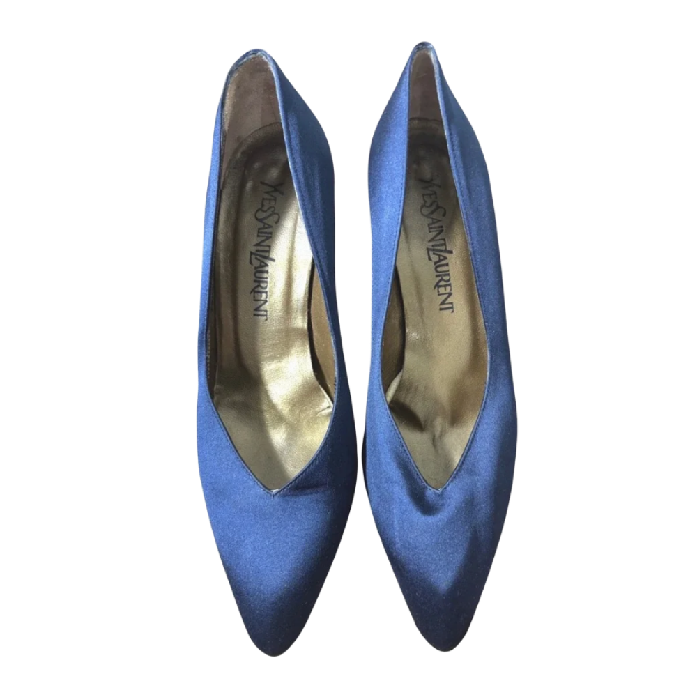 YSL satin blue pumps