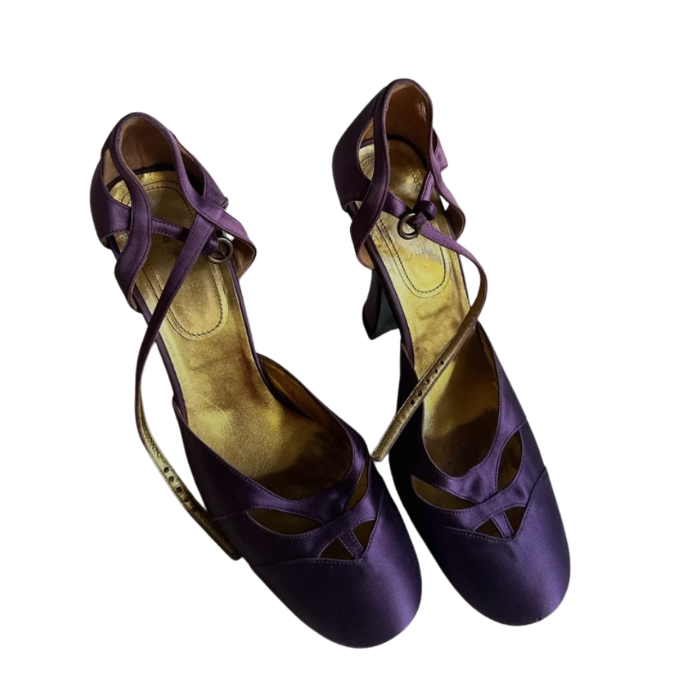 vintage miu miu purple satin pumps